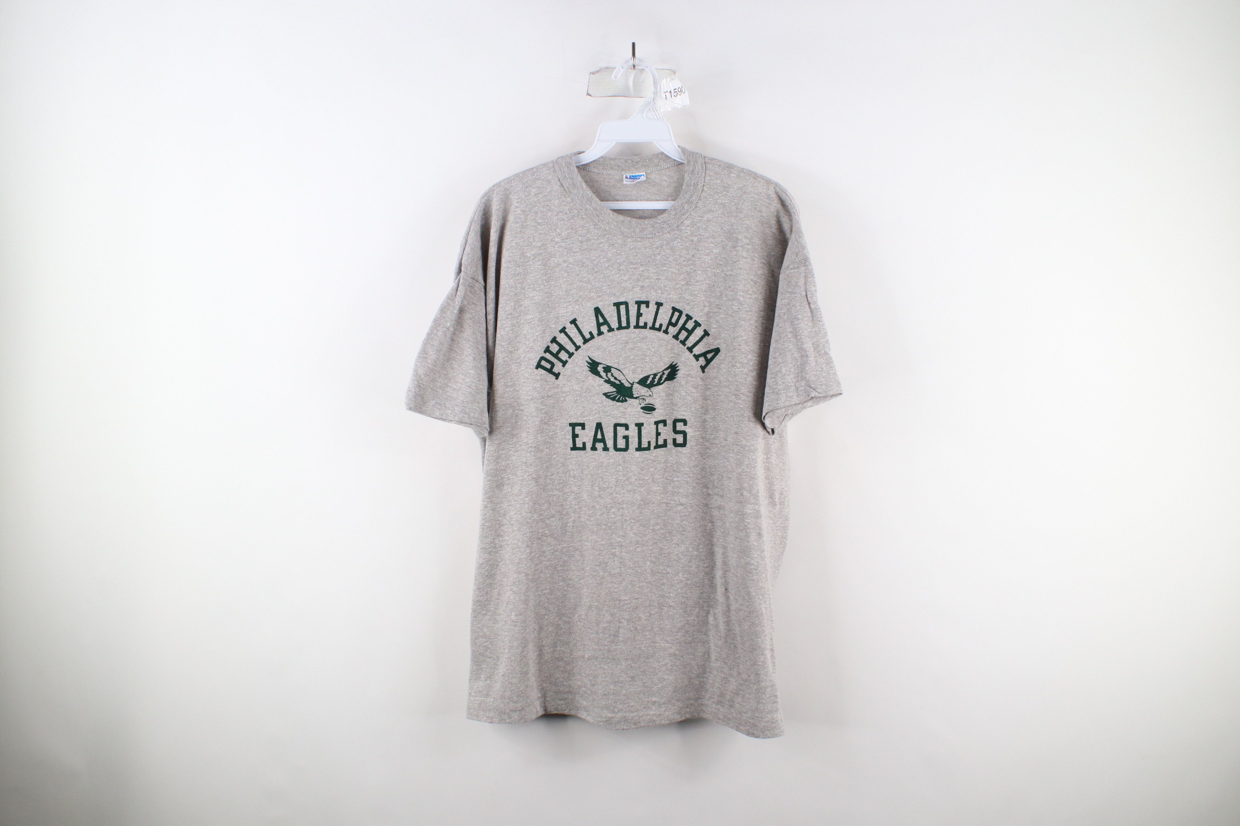 image of 70's Champion Philadelphia Eagles Football T-Shirt in Grey, Men's (Size XL)