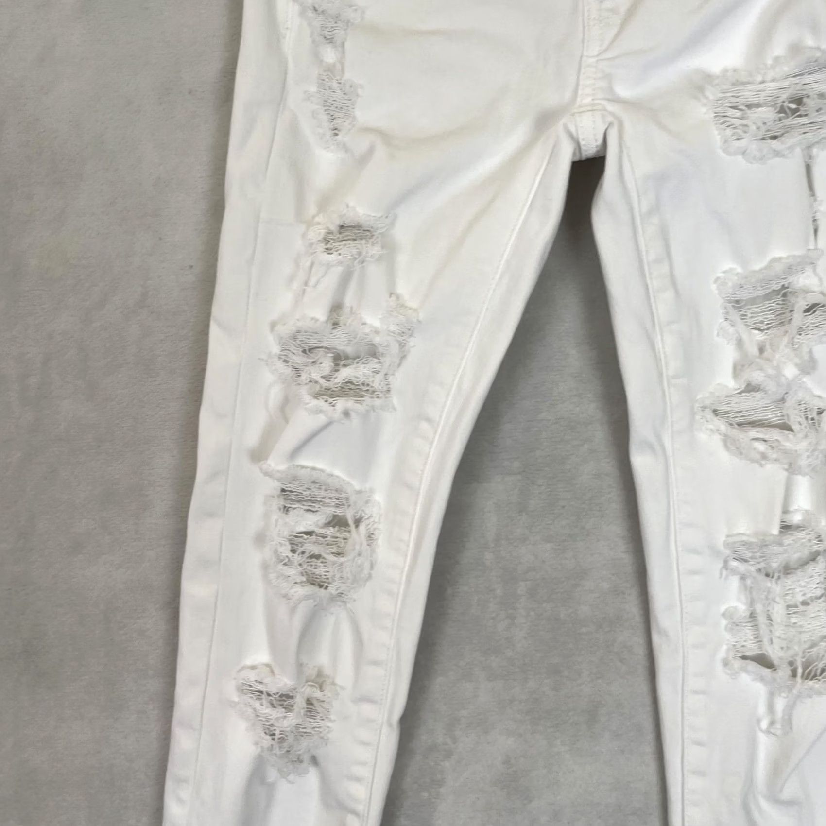 American Eagle Outfitters American Eagle Womens Jeans Jegging 00 Regular White Distressed Stretch Denim Size 24" / US 00 / IT 34 - 4 Thumbnail