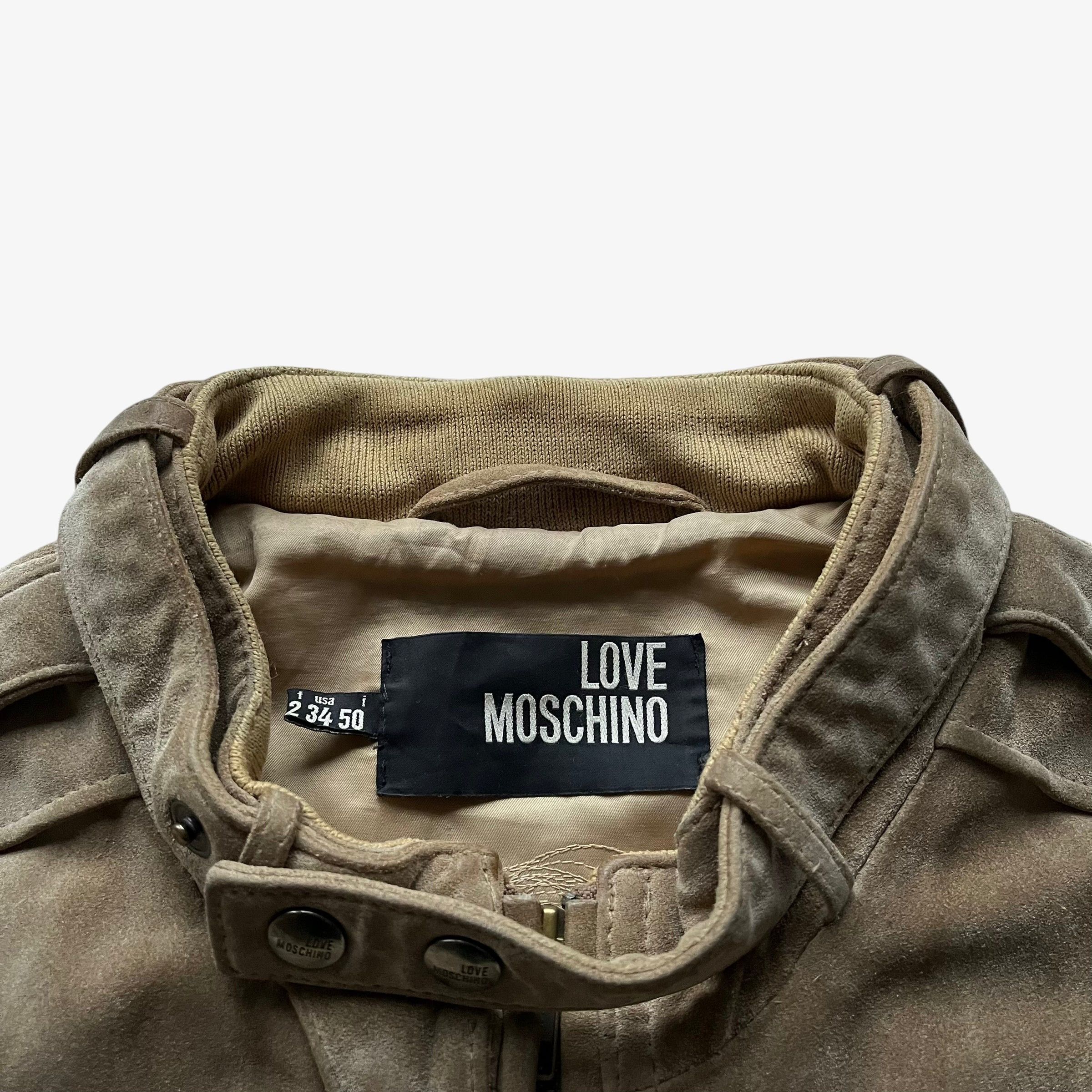 Love Moschino Vintage Y2K Women's Love Moschino Beige Leather Biker Jacket Size M / US 6-8 / IT 42-44 - 2 Thumbnail