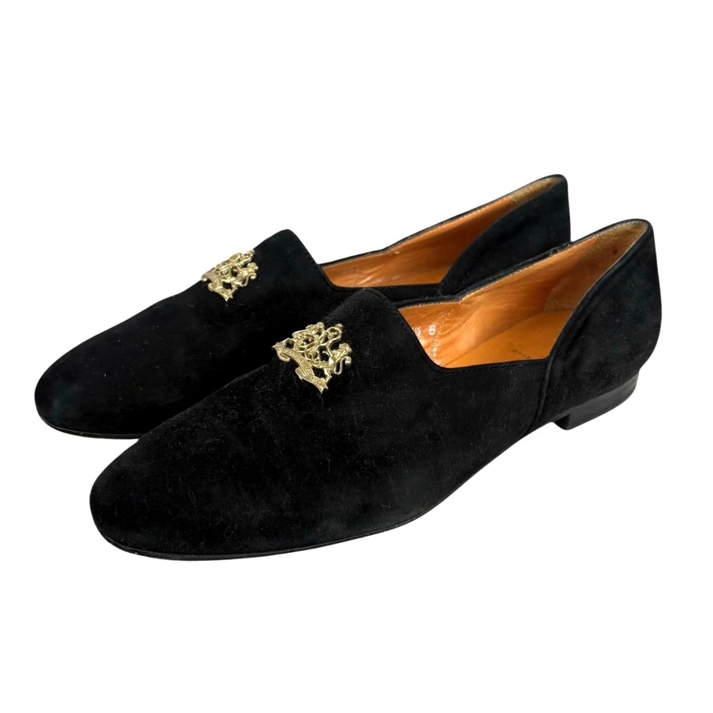 Ralph Lauren Ralph Lauren Black Suede Smoking Loafers Gold Metal Crest Womens 10.5 Size US 11 / IT 41 - 2 Thumbnail