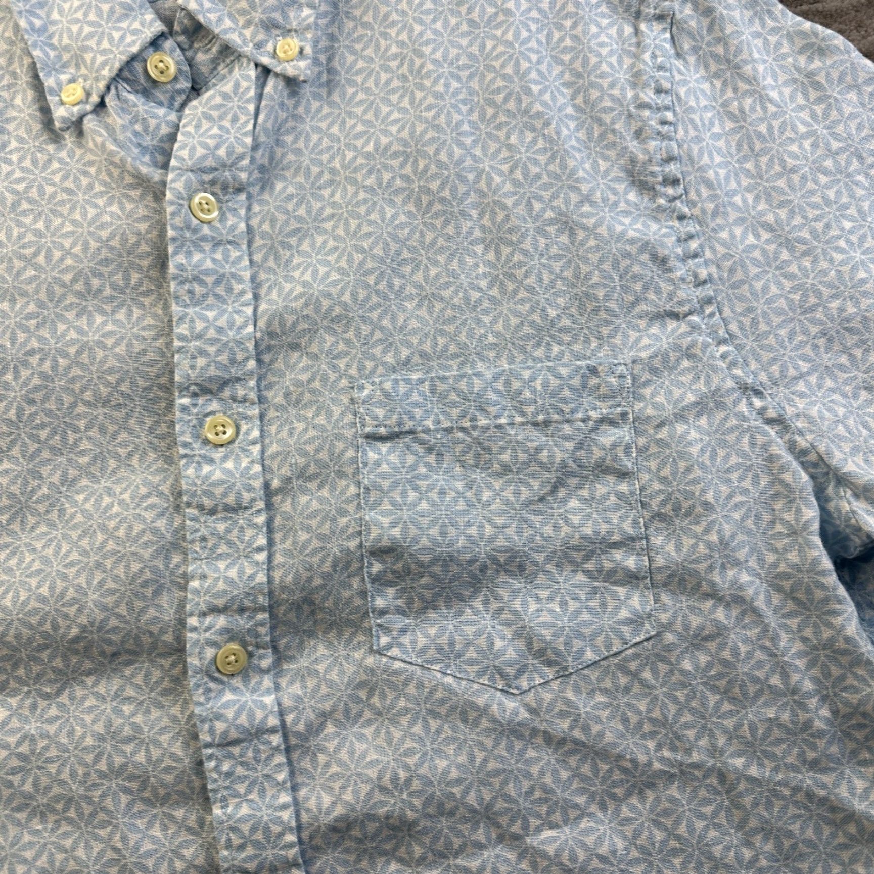 J.Crew J.CREW Shirt Mens M Blue Linen Blend Button Up Polo Casual Activewear Short Sleeve Geometric Pattern Size US M / EU 48-50 / 2 - 4 Thumbnail