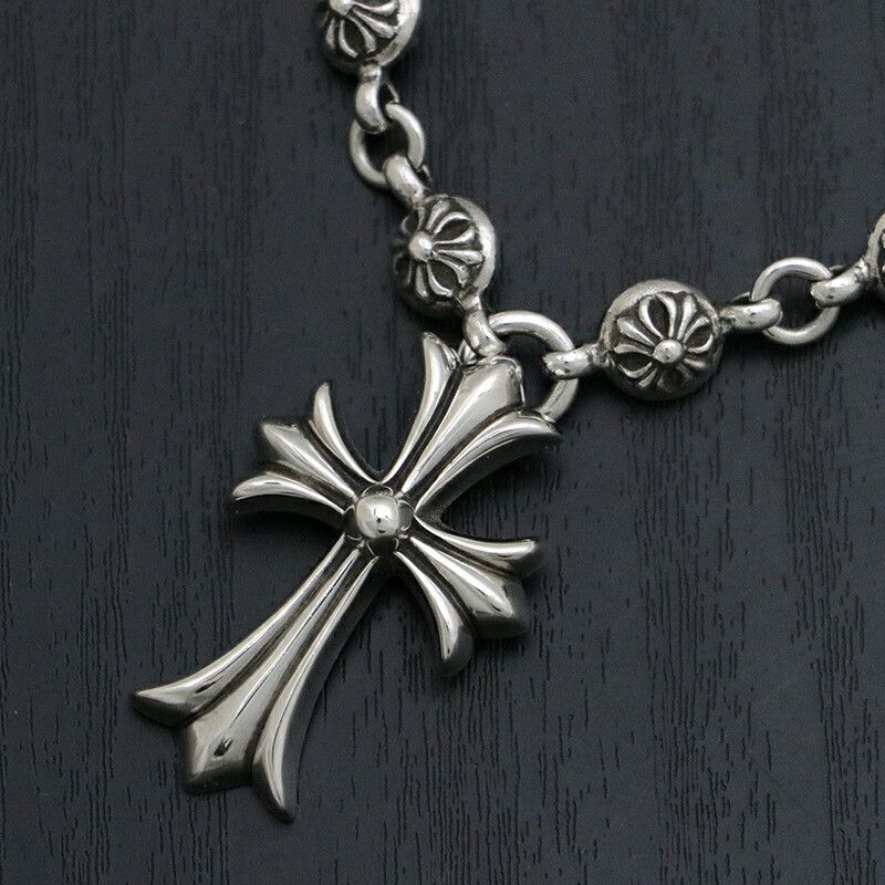 Pre-owned Chrome Hearts Cross Ball Chain Cross Necklace - 21.5 Inch In Silver