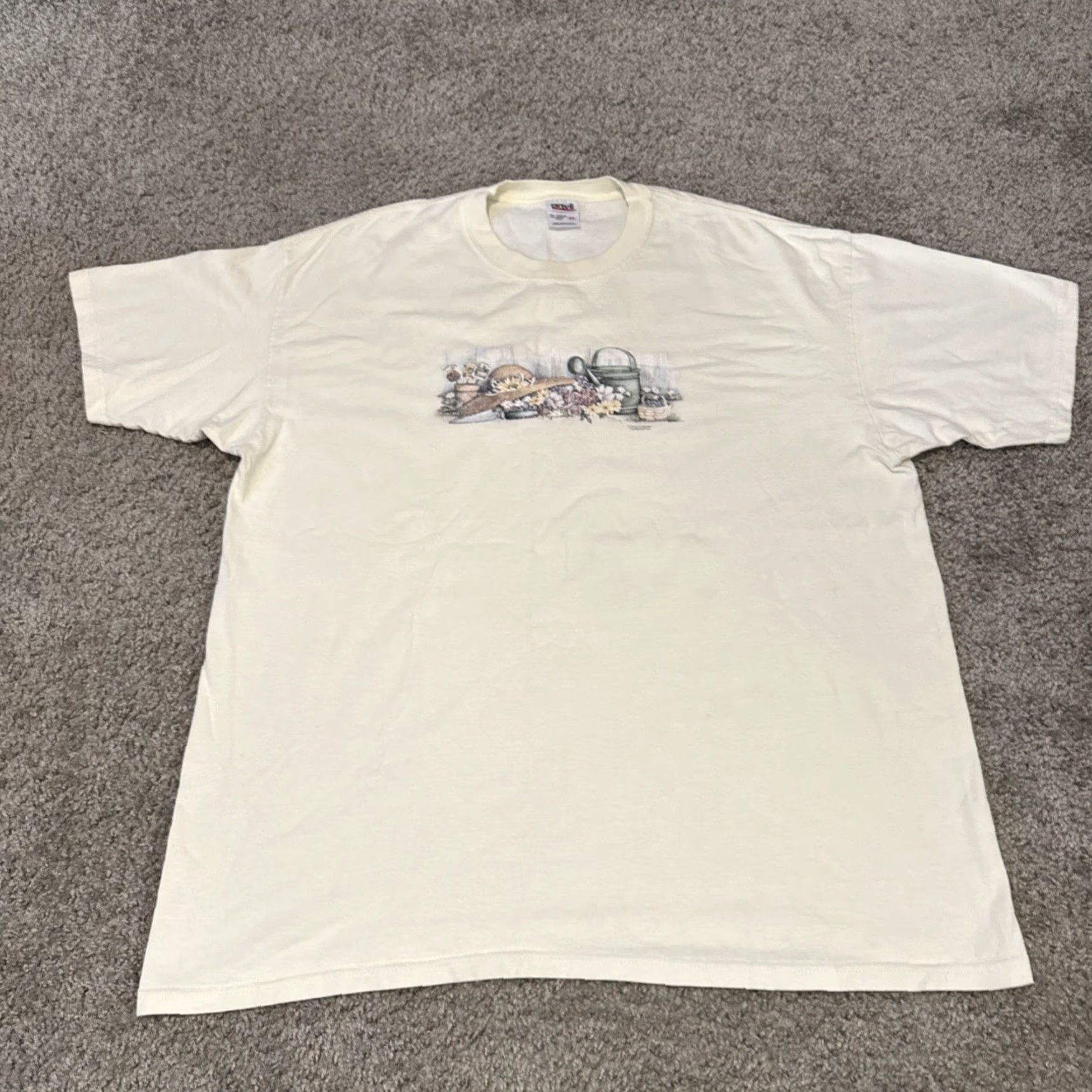 Anvil VINTAGE 90s Flowers Garden Art Nature T-Shirt Anvil Cream Unisex Adults 2XL Boys Girls Mens Womens Cute Light Yellow Size US XXL / EU 58 / 5 - 5 Thumbnail