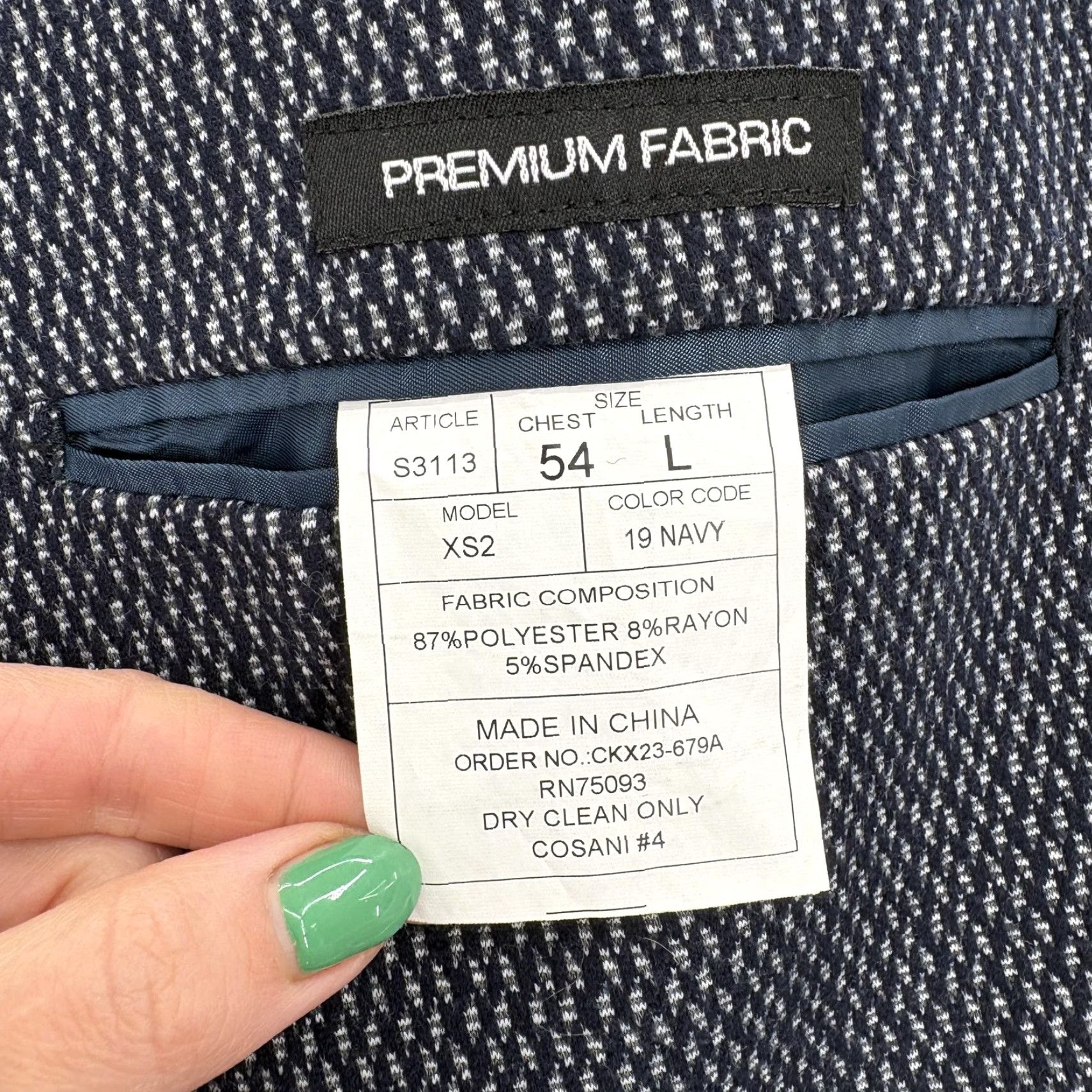 Vintage Linea Uomo Sport Coat Blazer Mens 54 Blue Geometric Tweed Stretch Notch Single-Breasted 2-Piece Coat Jacket за Size 54R - 5 Thumbnail