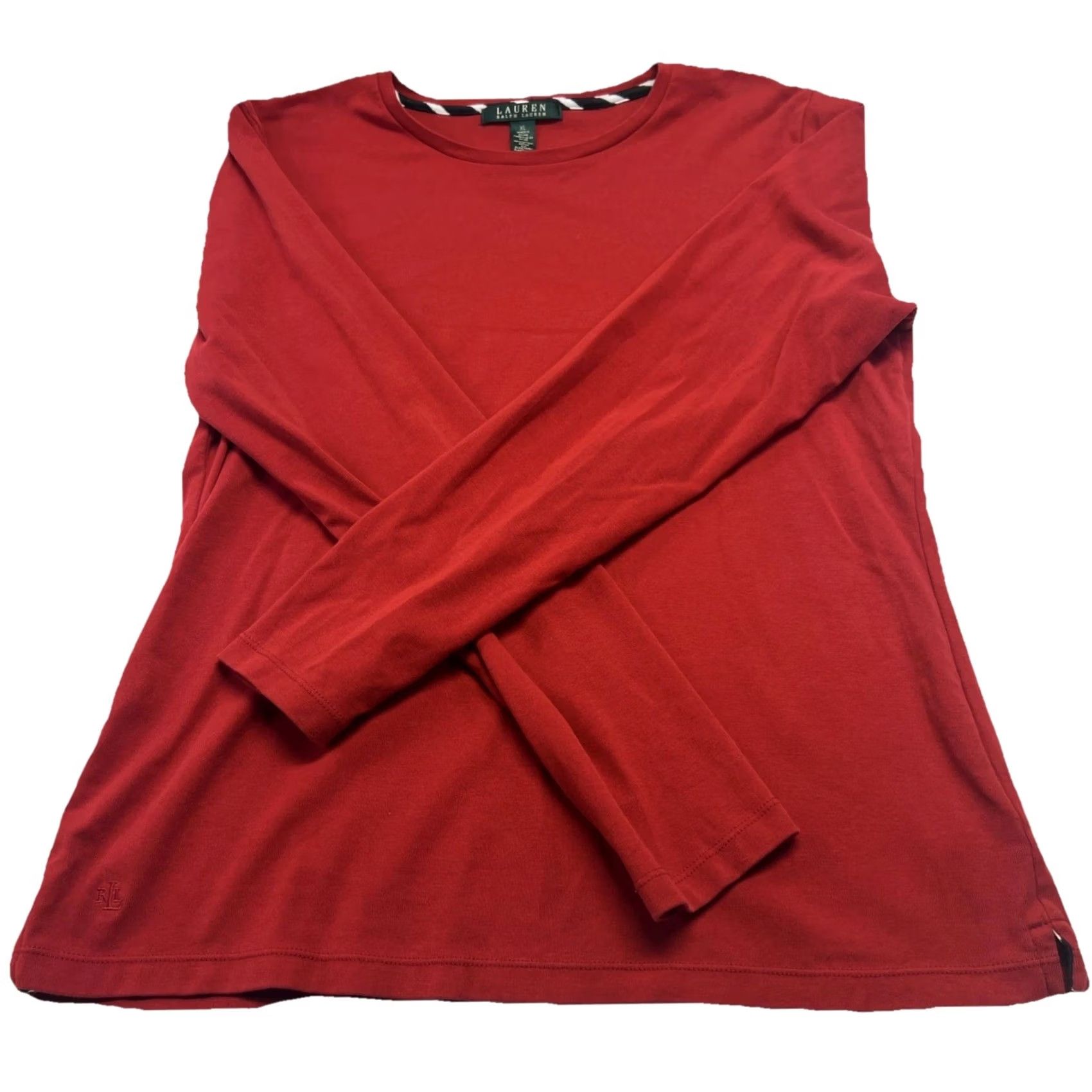 Ralph Lauren Lauren Ralph Lauren Womens XL Red Long Sleeve Crewneck Cotton Knit Top Logo Shirt Size XL / US 12-14 / IT 48-50 - 2 Thumbnail