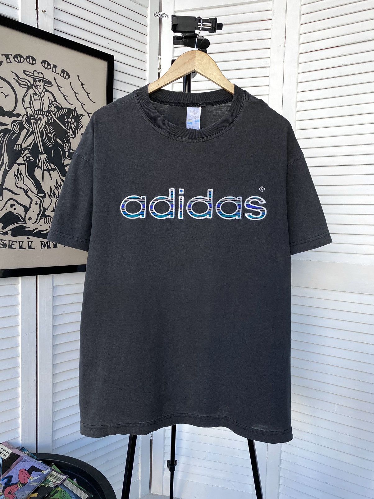 Adidas × Vintage Vintage Adidas Retro Big Knit Logo Distressed Tee Shirt Size US XL / EU 56 / 4 - 3 Thumbnail