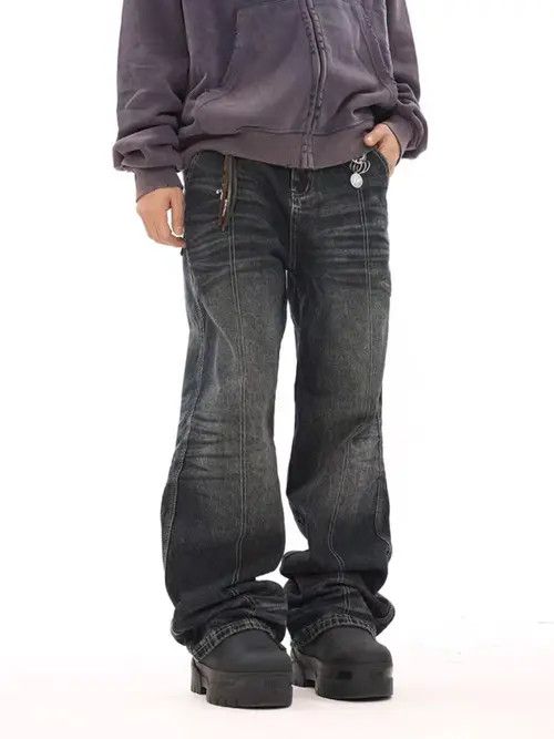 VIBE Vintage deconstructed corrugated micro-flared denim trousers Size US 32 / EU 48 - 4 Thumbnail