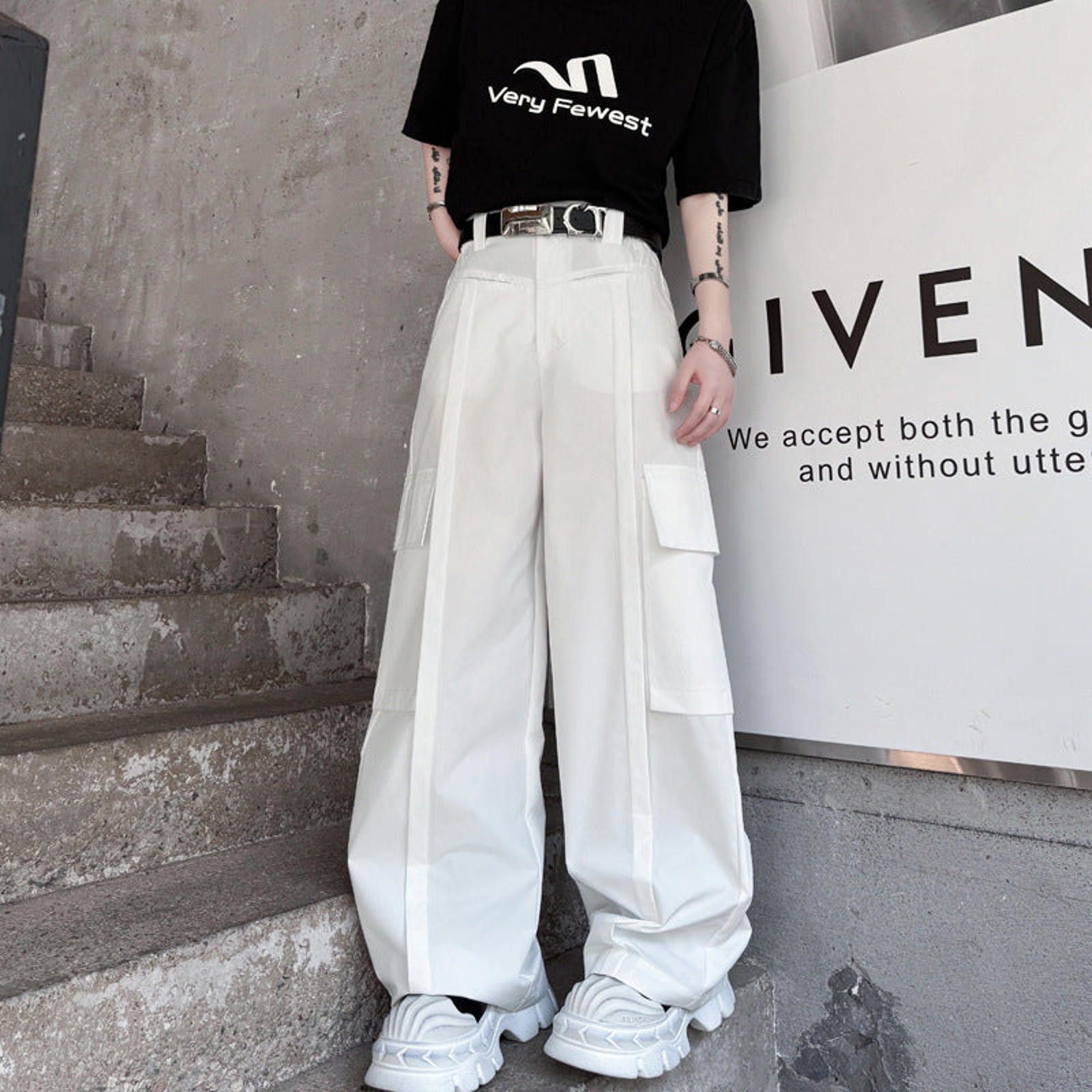 Japanese Brand Black Wide Leg Cargo Pants, Loose Fit Utility Trousers Size US 32 / EU 48 - 4 Thumbnail