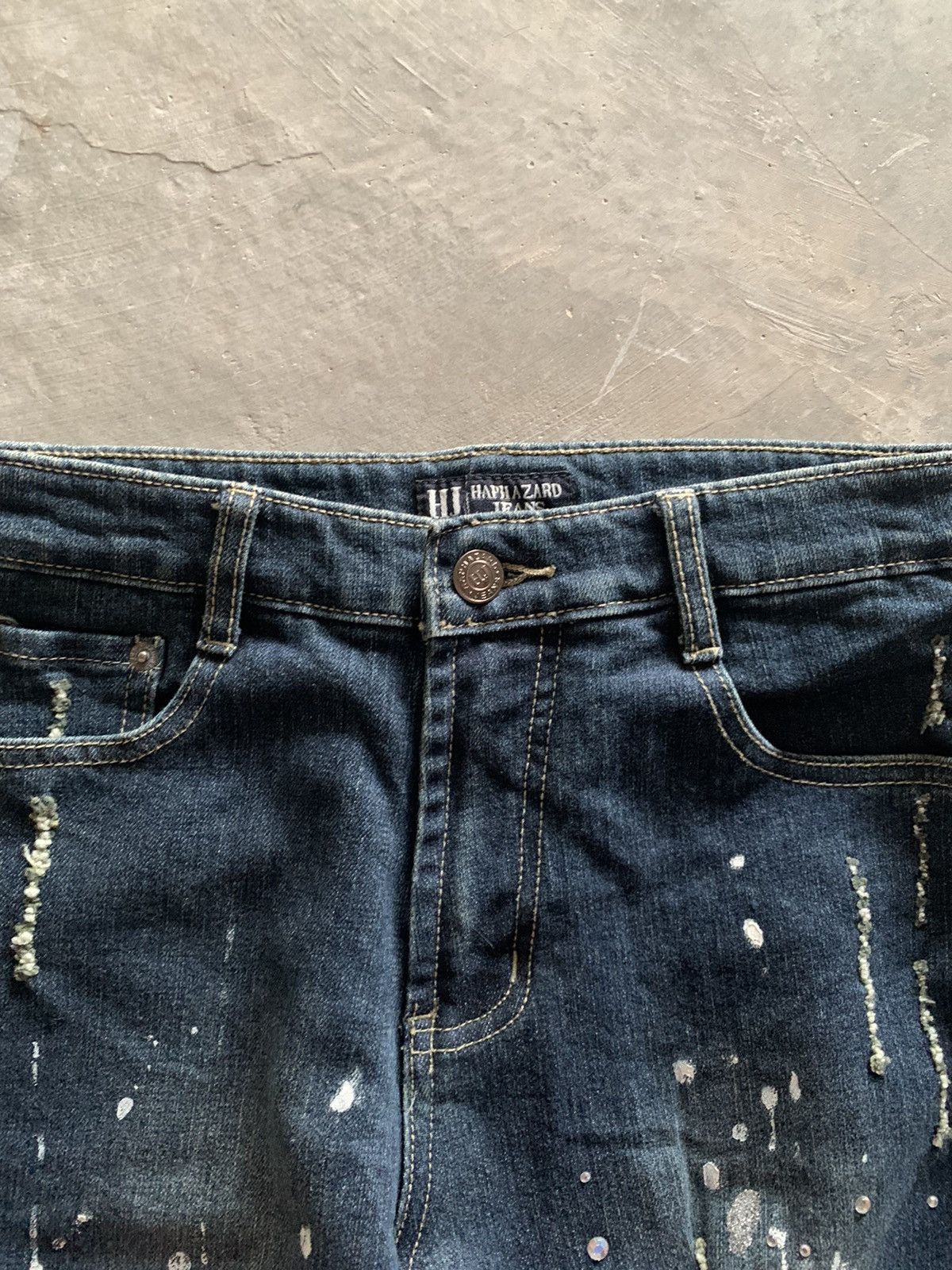 If Six Was Nine × Le Grande Bleu (L.G.B.) flare distressed style with splatter and beads design Size US 27 - 4 Thumbnail