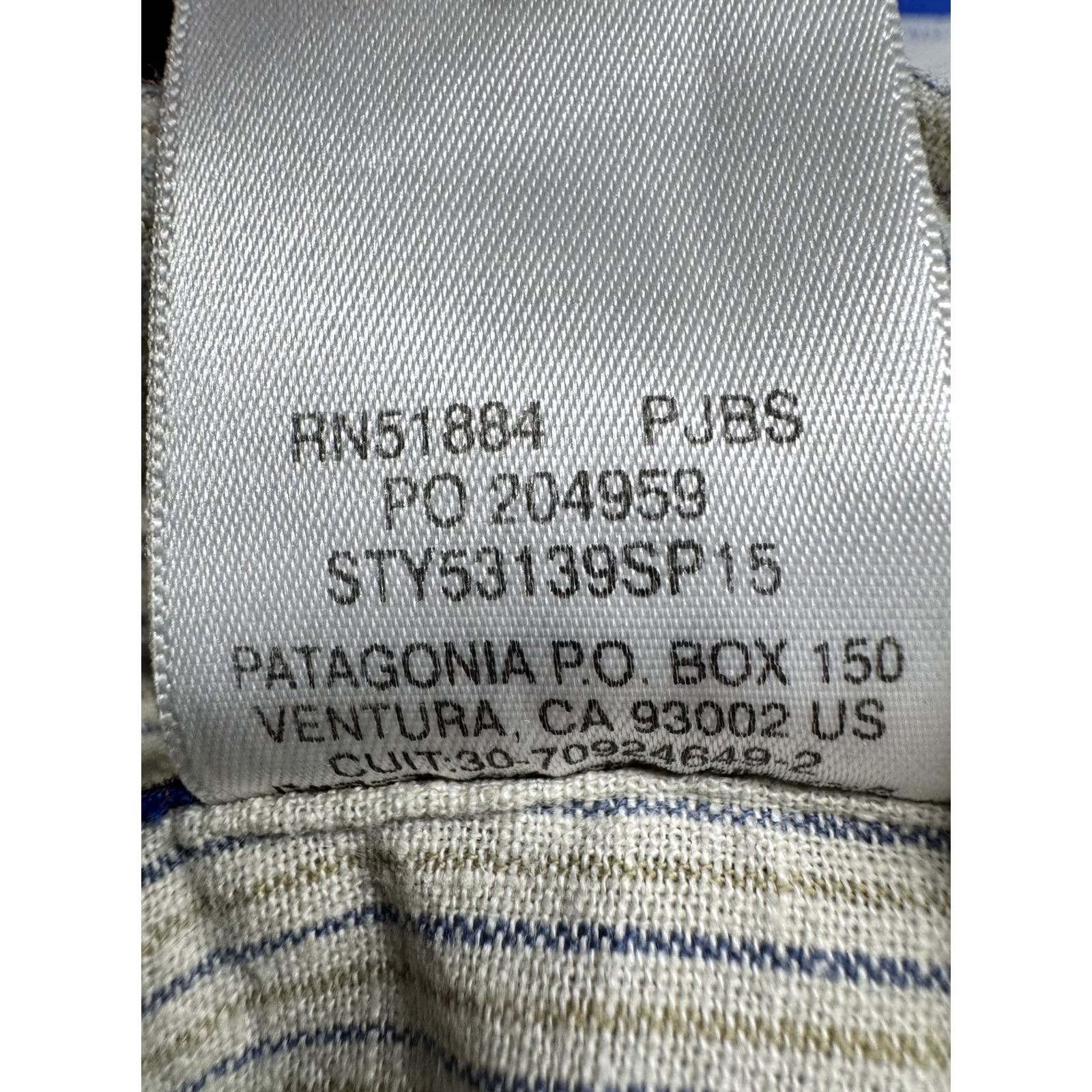 Patagonia Patagonia Men's Button-Up Shirt Small S Hemp Organic Cotton Striped Light Beige Blue Short Sleeve Size US 29 - 5 Thumbnail