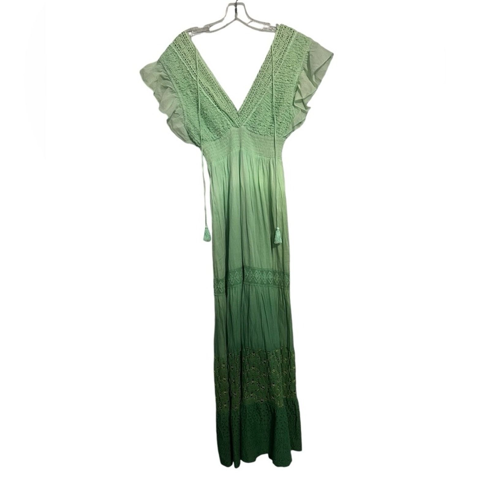 Other Raga Green Ombre Maxi Dress Lace Eyelet Tassels NWT S Size S / US 4 / IT 40 - 2 Thumbnail