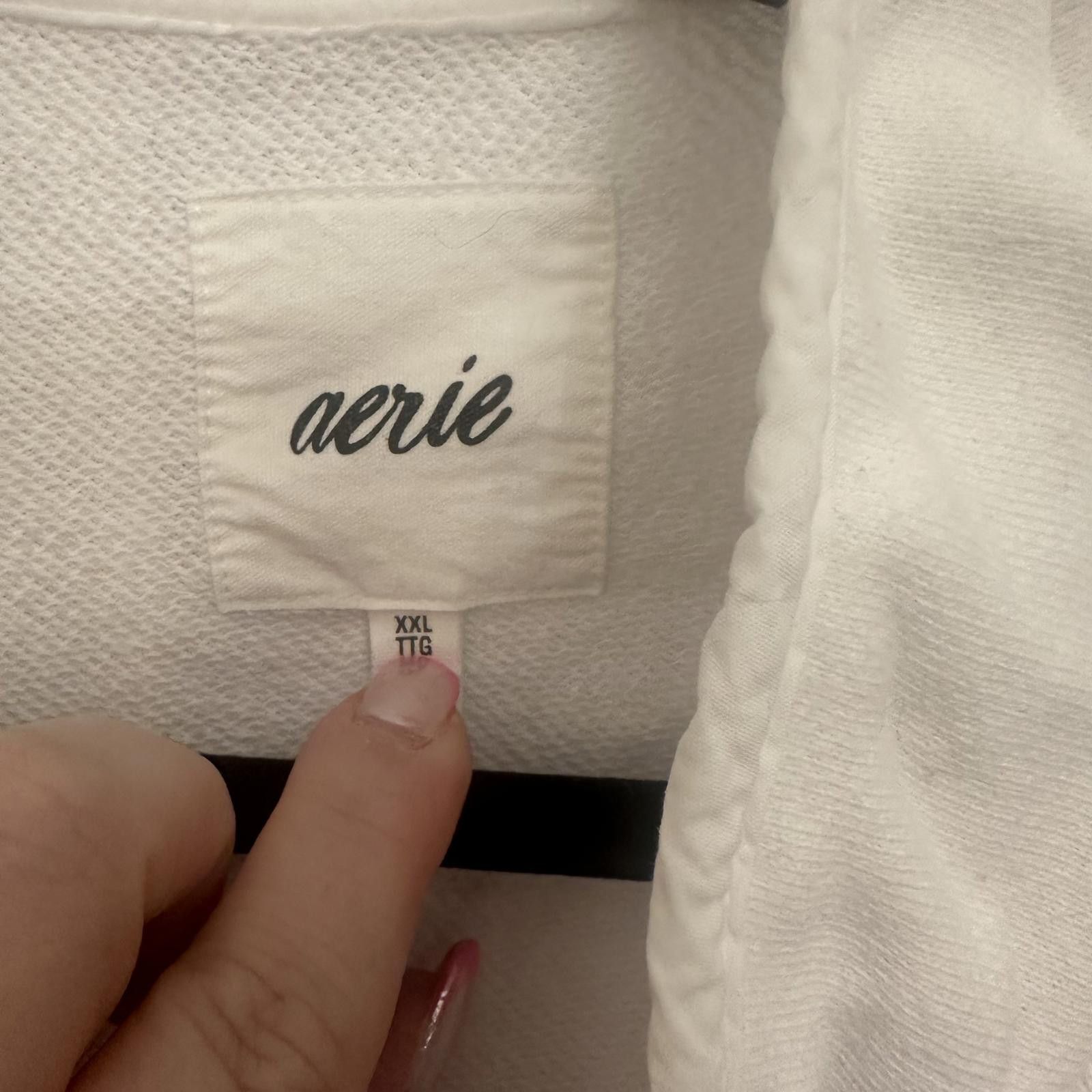Designer Aerie Soft Touch White Henley Sweatshirt Size XXL / US 16-18 / IT 52-54 - 3 Thumbnail