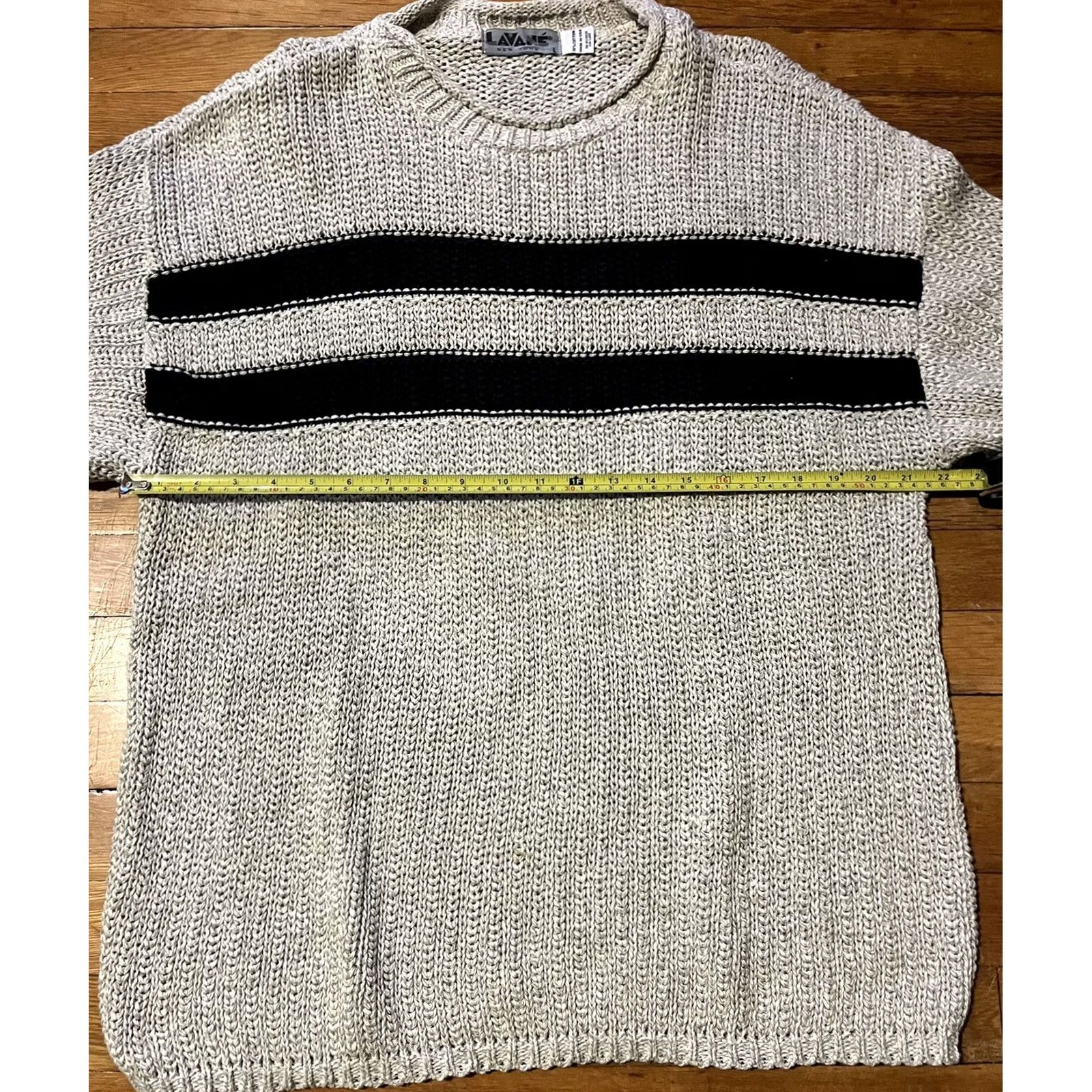 Savane VINTAGE Lavane Sweater Men’s Large Beige Blue 90s Stripes Crew Neck Knit Pullover Casual Formal Workwear Oversized Womens Mens Boys Girls Size US L / EU 52-54 / 3 - 6 Thumbnail