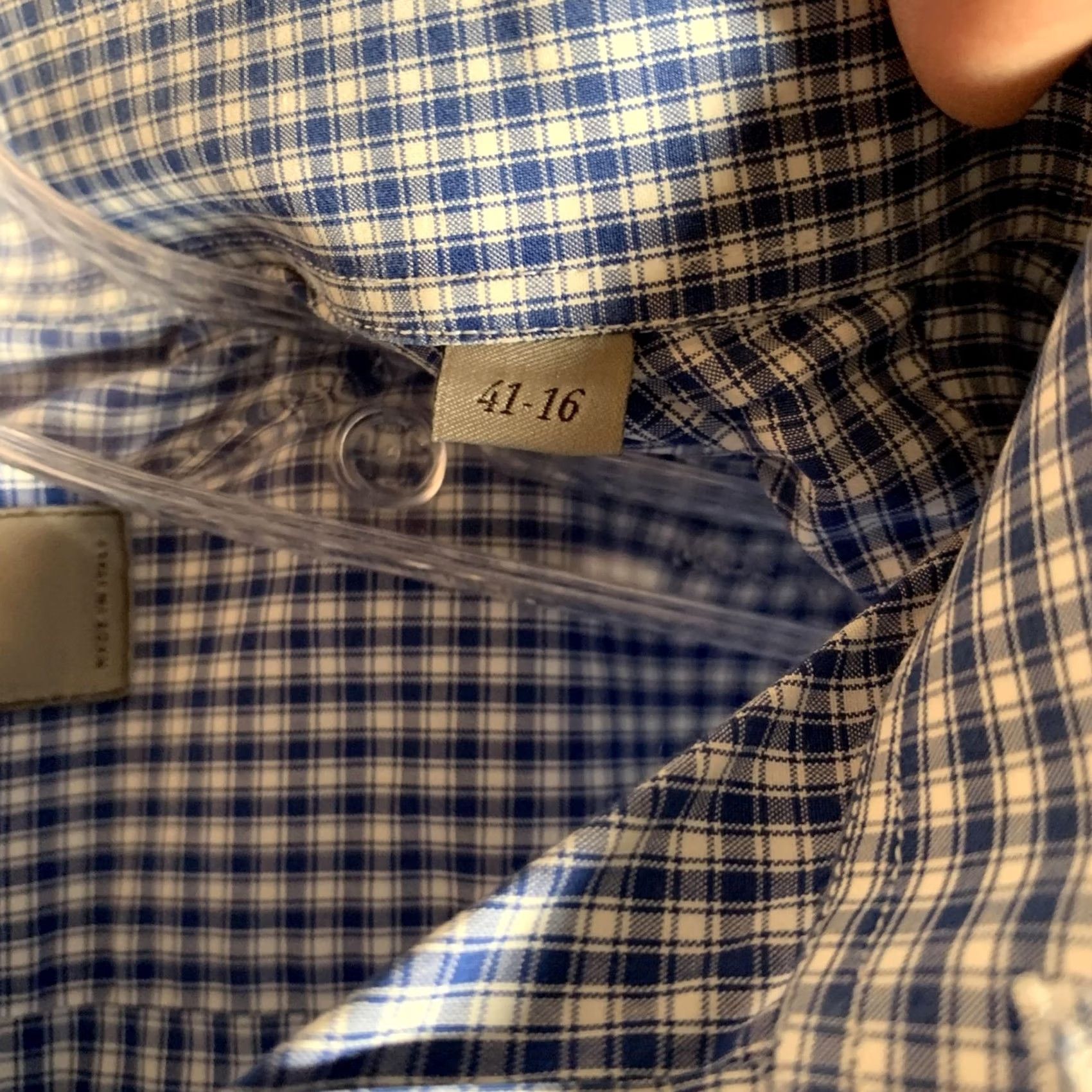 Canali Canali Dress Shirt Mens 16 Blue Gingham Long Sleeve Made In Italy Size 42R - 6 Thumbnail