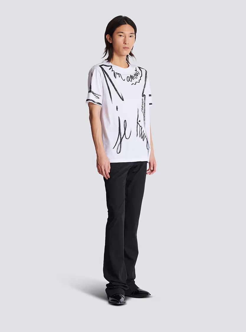 Balmain o1s1wg110126 T-Shirt Love Letter Print in White Size US M / EU 48-50 / 2 - 2 Thumbnail