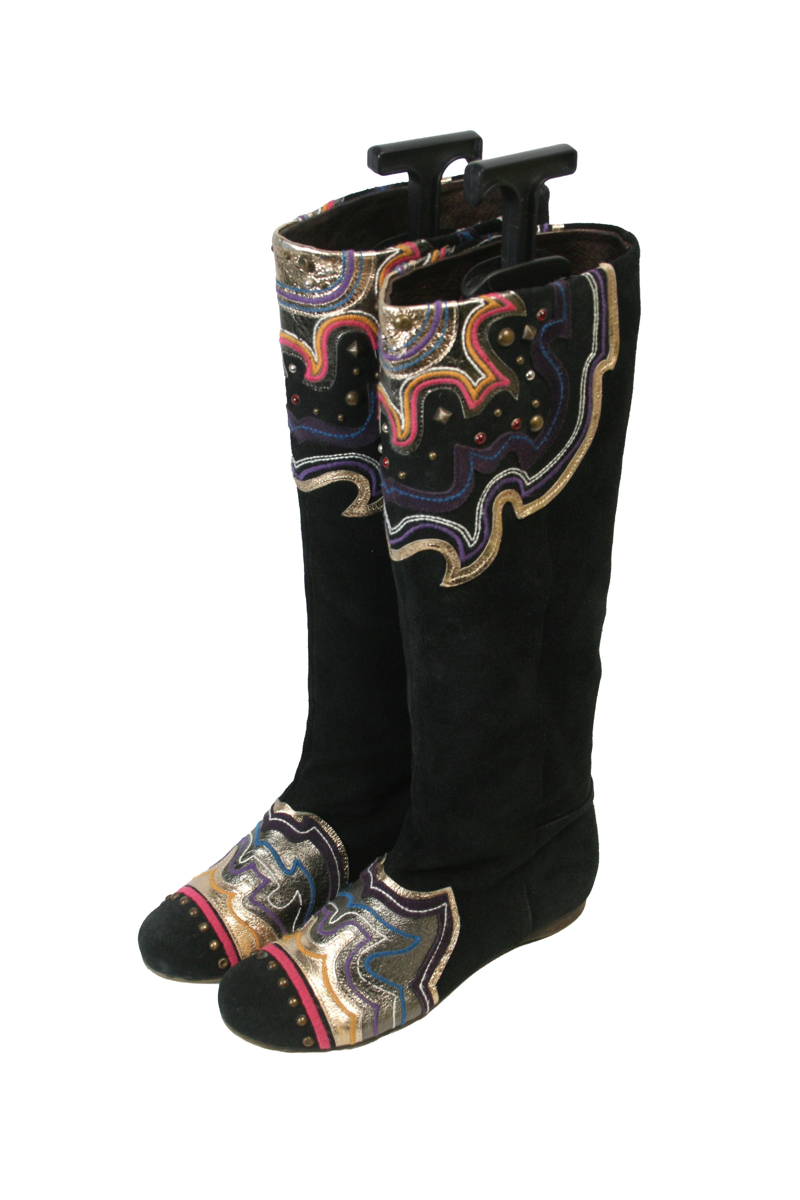 Miss Sixty 00S Rockstuds Y2K Moto Knee High Suede Boots Vintage Size US 7 / IT 37 - 3 Thumbnail