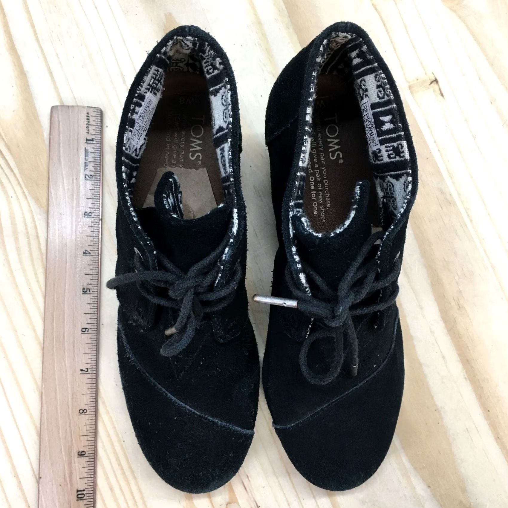 Toms TOMS Boots Womens 8 Ankle Booties Wedge Heels Casual 380515 Black Suede Lace Up Size US 8 / IT 38 - 6 Thumbnail