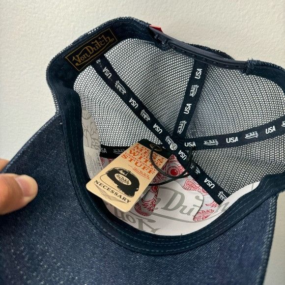 Designer × Von Dutch NWT VON DUTCH DARK DENIM RED & WHITE PATCH TRUCKER HAT Size ONE SIZE - 6 Thumbnail