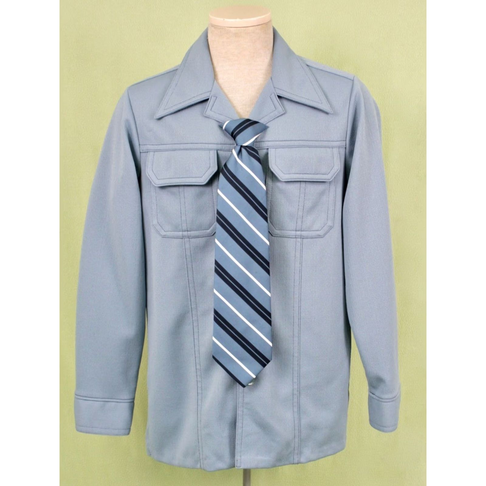 Levi's Levi's 70s Leisure Suit Jacket Pants Panatela Polyester Light Blue Mens L Vintage Disco Size 40R - 4 Thumbnail