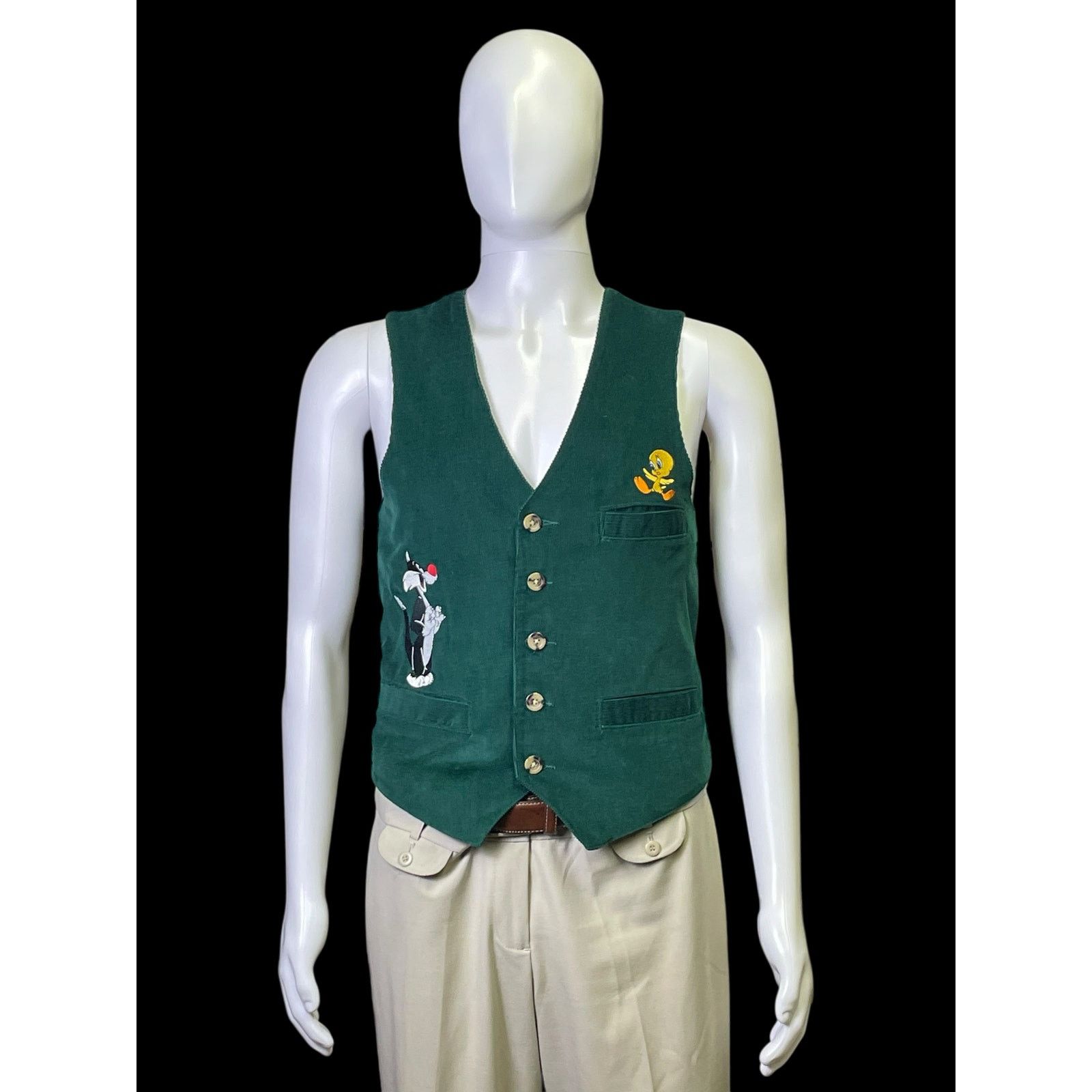 Warner Bros 1995 Warner Bros Sylvester Tweety Bird Green Sleeveless Vest Size US XS / EU 42 / 0 - 1 Thumbnail