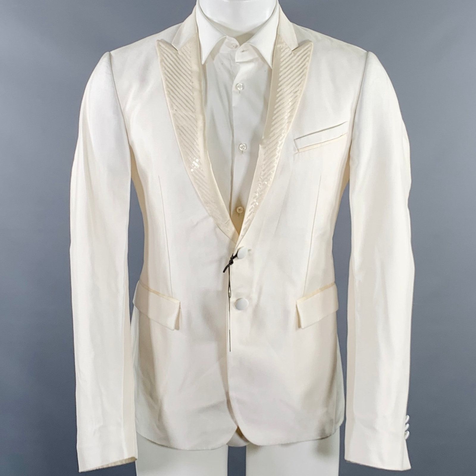 Just Cavalli Size 38 White Beige Sequined Peak Lapel Sport Coat Size 38R - 1 Thumbnail