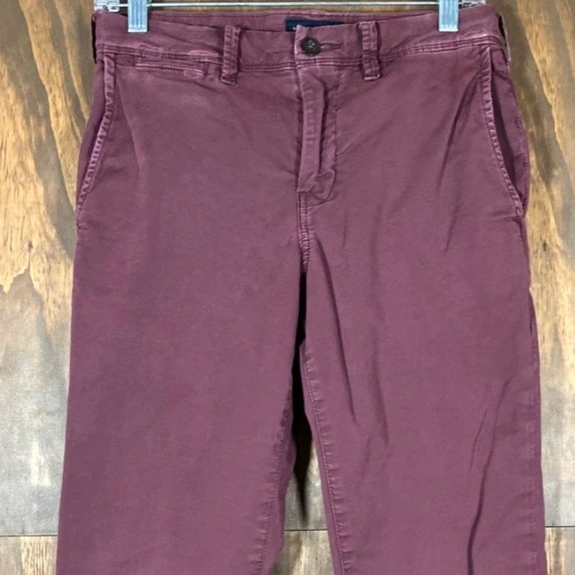 American Eagle Outfitters American Eagle Mens Pants Slim 28x34 Chino Cotton Blend Stretch Burgundy Red Regular Rise Mid Front Flat Front Workwear Casual Mens Size US 28 / EU 44 - 2 Thumbnail