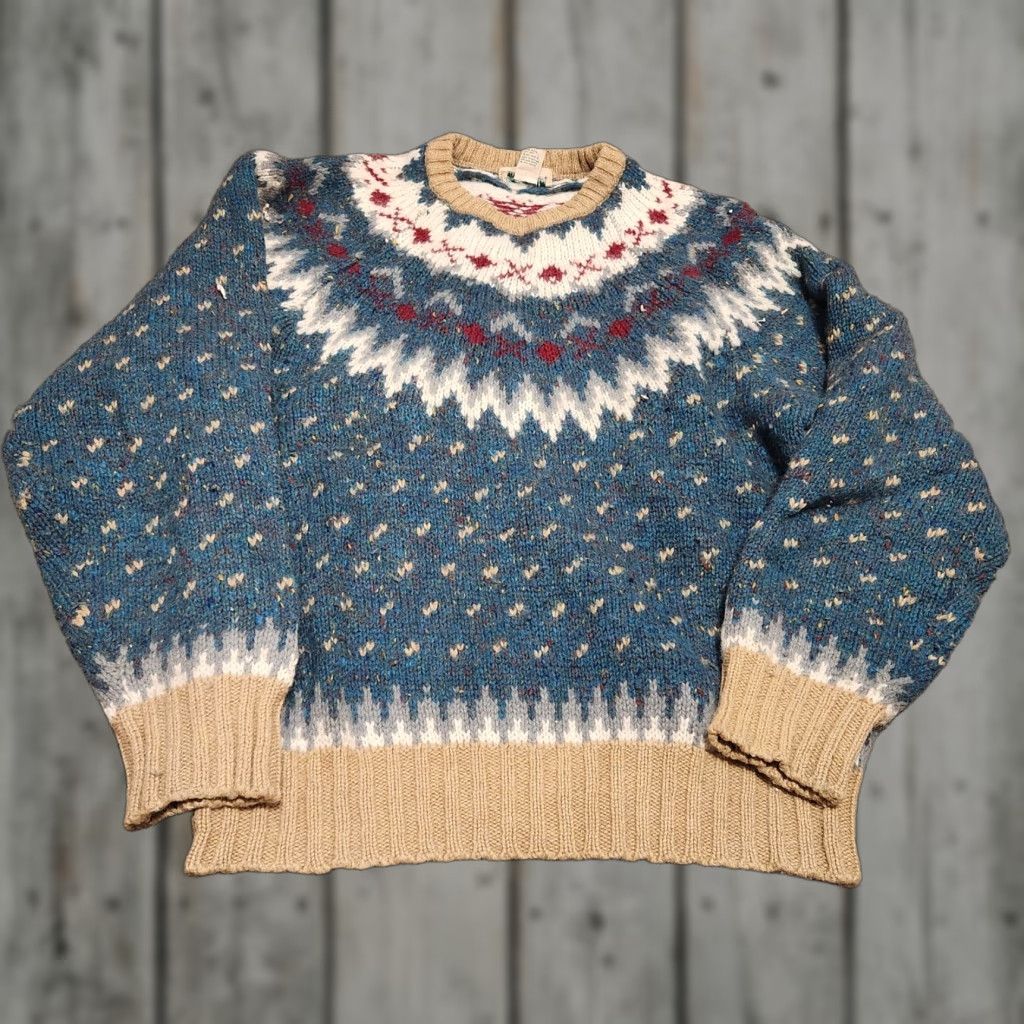Vintage VINTAGE St Johns Bay Sweater Crew Neck Unisex Adults L Blue Fair Isle Wool 90s Size US L / EU 52-54 / 3 - 1 Thumbnail