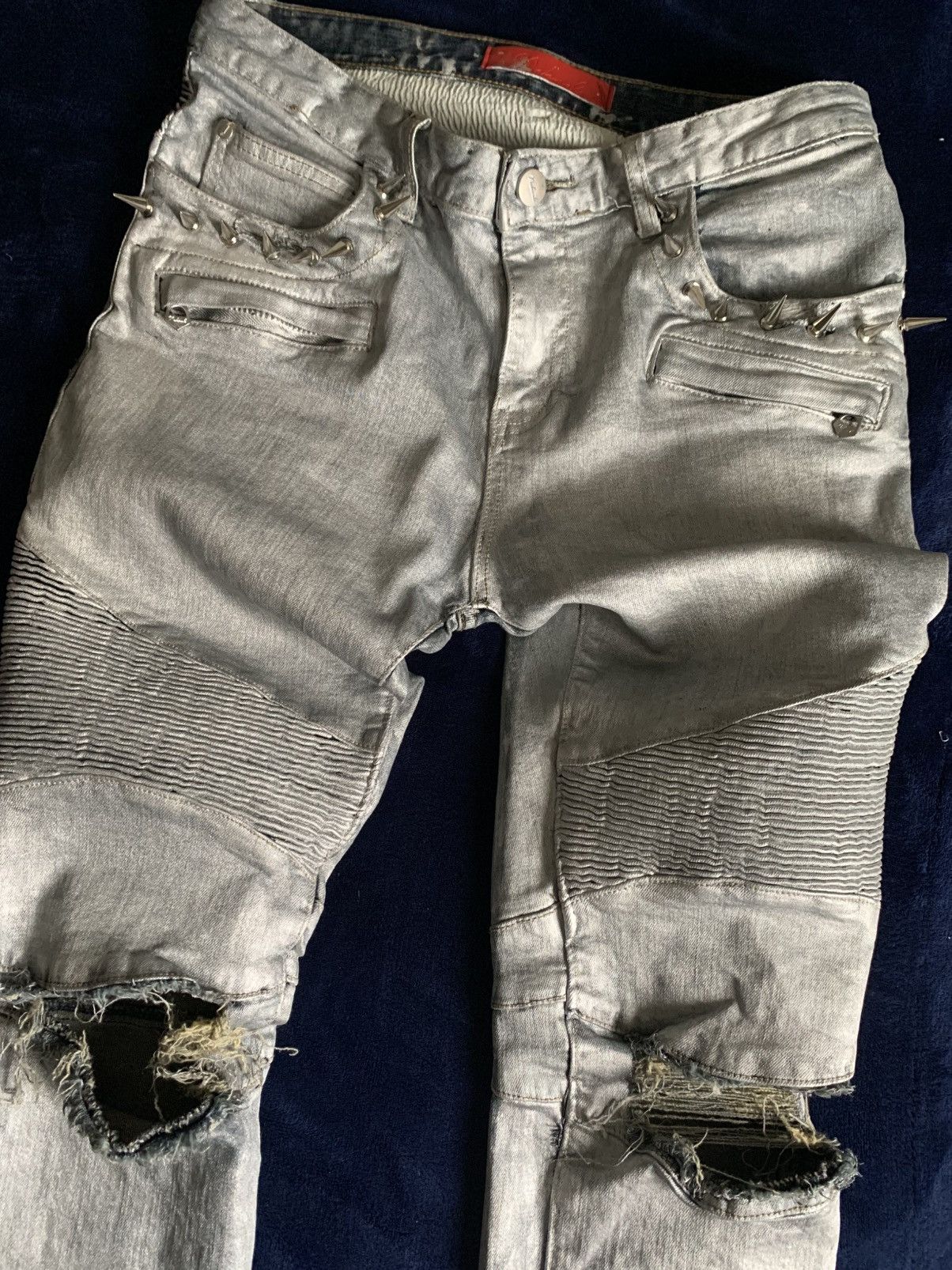 Other Custom Silver Biker Jeans Balmain Like 2000s Fashion Swag Size US 34 / EU 50 - 1 Thumbnail