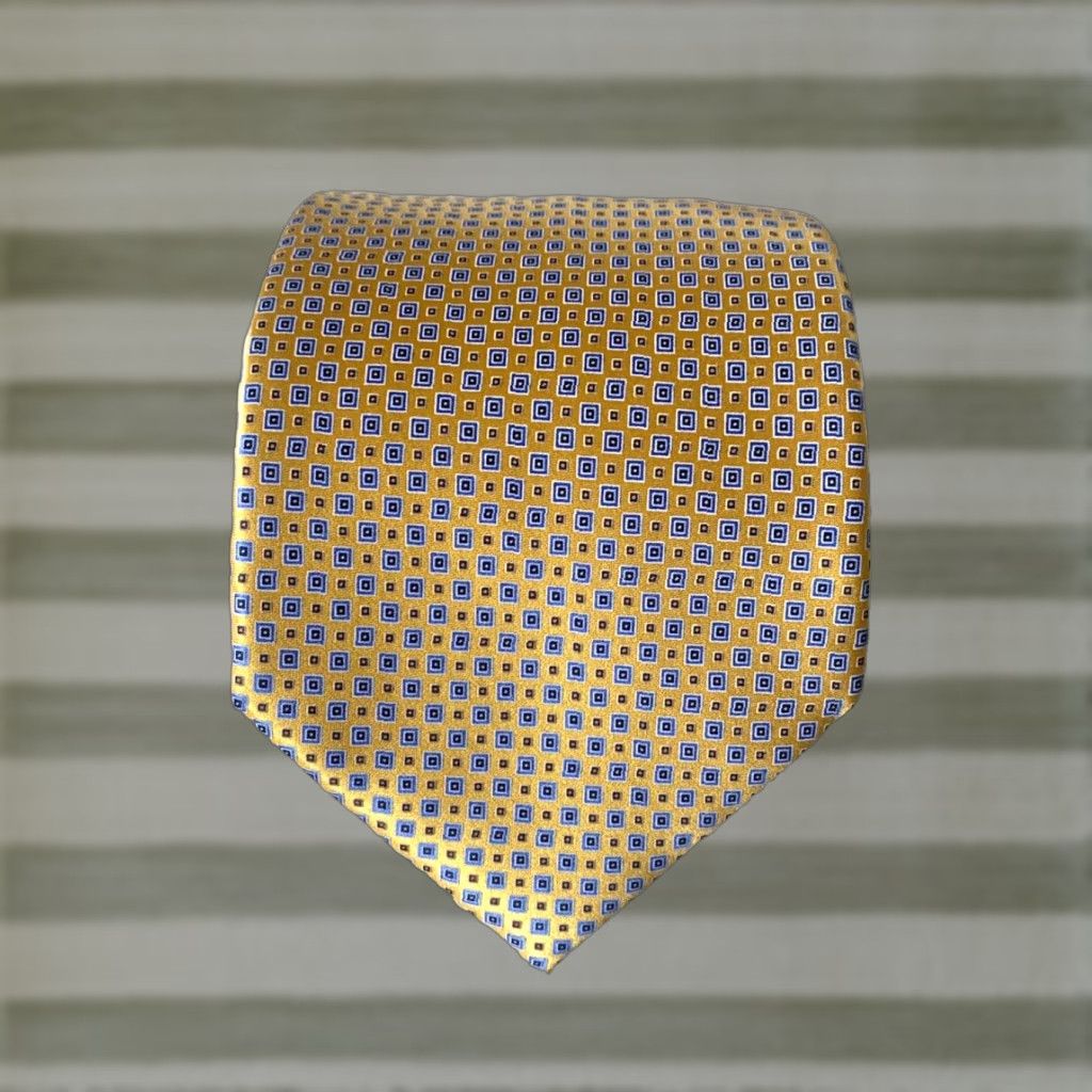 Ermenegildo Zegna Ermenegildo Zegna Tie Men's Geometric 100% Silk Yellow Gold Length 57-60" Width 3.5" Made in Italy Disegno Esclusivo No. 5004 Vintage-? (Wait) Size ONE SIZE - 1 Thumbnail