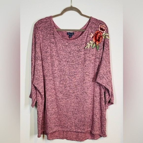 Other Rose Colored Knit Top with Embroidered Floral Shoulder 2X Ol Size XXL / US 16-18 / IT 52-54 - 1 Thumbnail