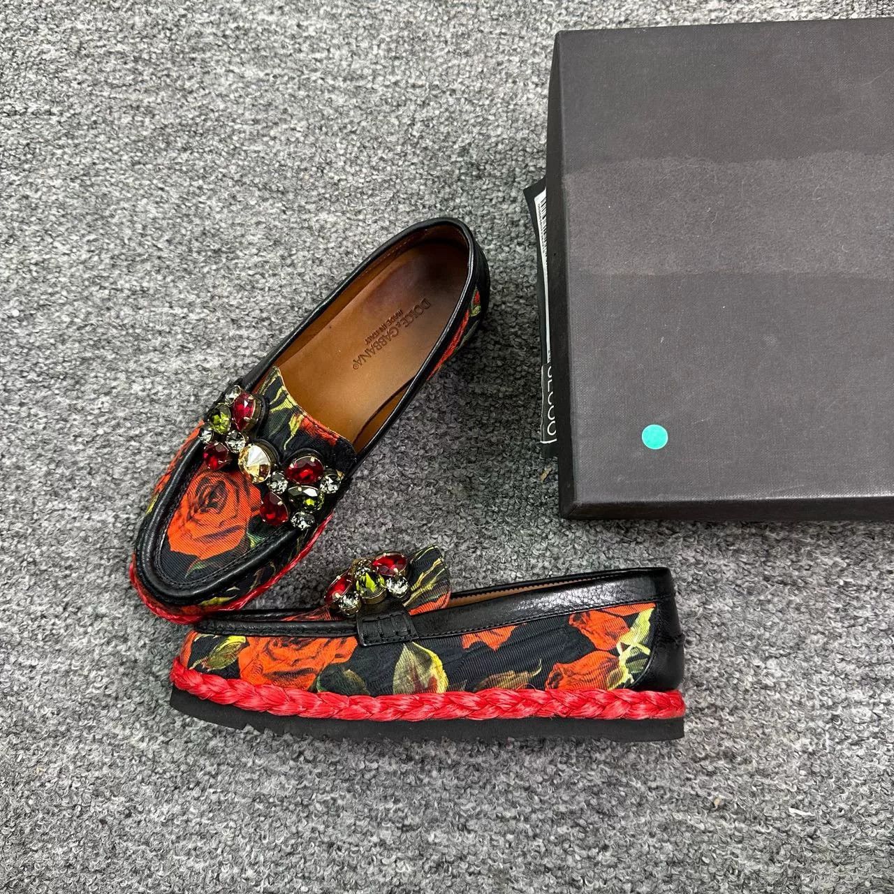 Dolce & Gabbana DG Diamond Embellished Rose Print Slip-On Size US 4.5 / IT 34.5 - 1 Thumbnail