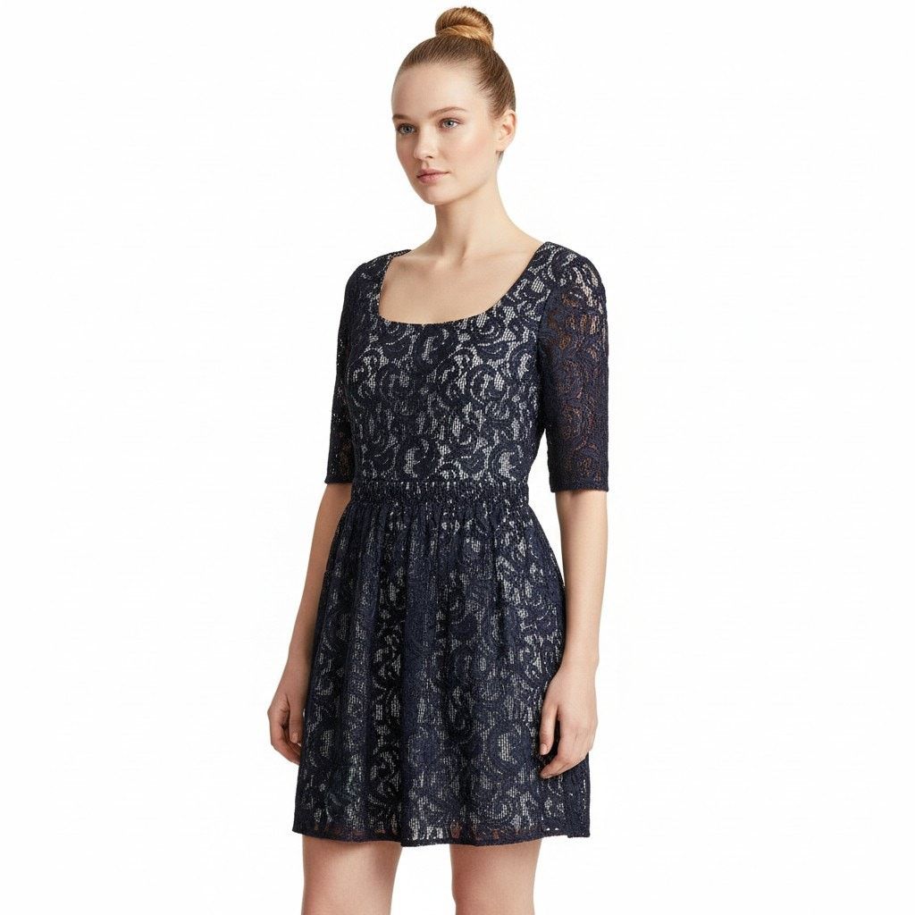 Carven Carven Blue Lace Pattern Mini Dress, S/US4/FR36 SRP: $2040 Size S / US 4 / IT 40 - 1 Thumbnail