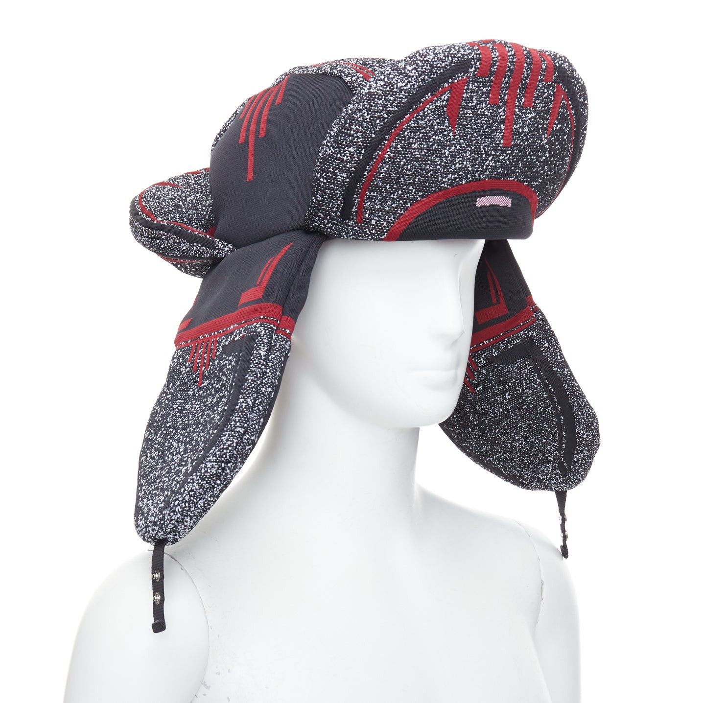 Prada rare PRADA 2019 Runway red grey logo jacquard padded trapper hat L Size ONE SIZE - 1 Thumbnail