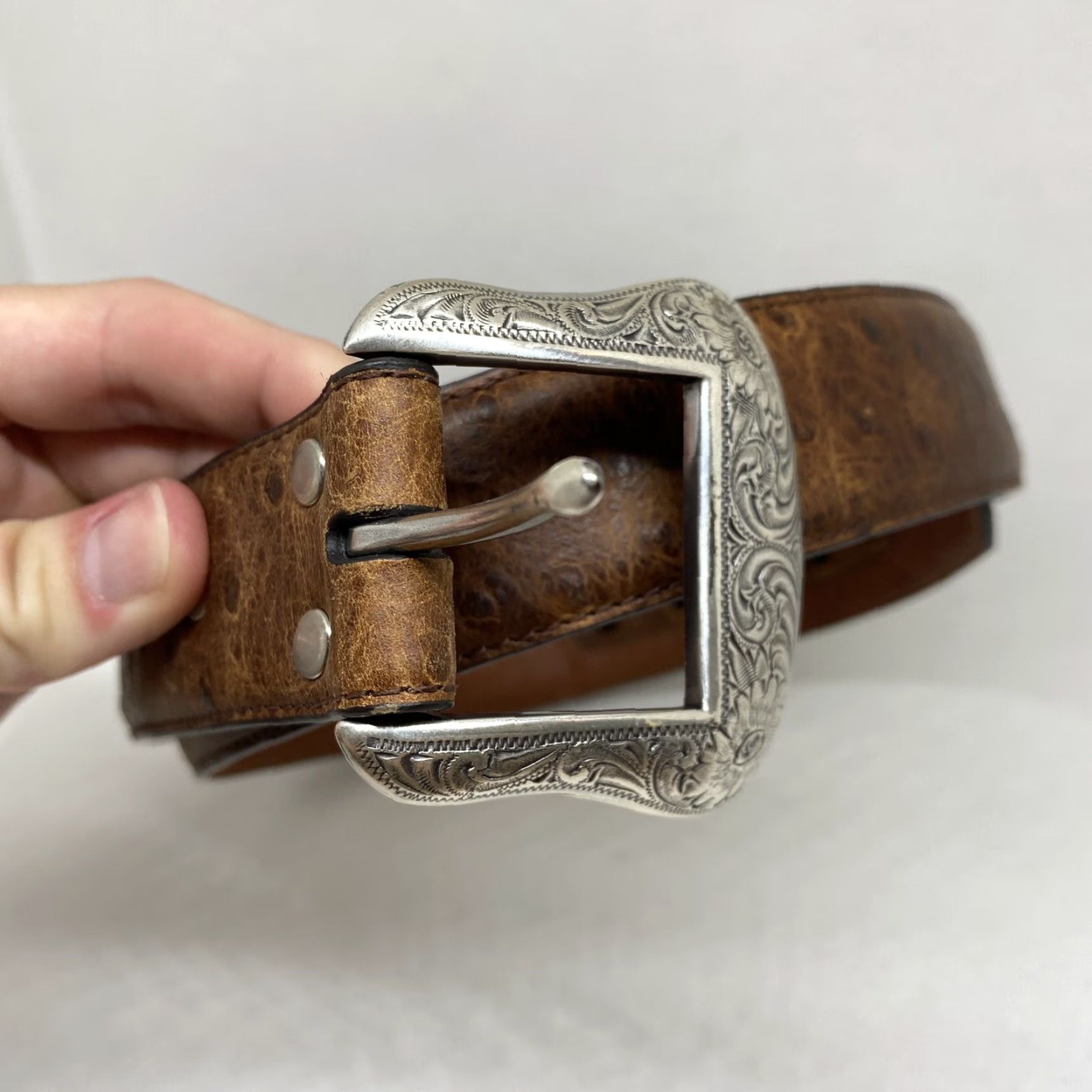 Vintage VINTAGE Nocona Belt Mens 42 Leather Brown Ostrich? Unisex Cowboy Rodeo Nocona Belt Mens 42 Leather Brown Ostrich? Size 42 - 2 Thumbnail