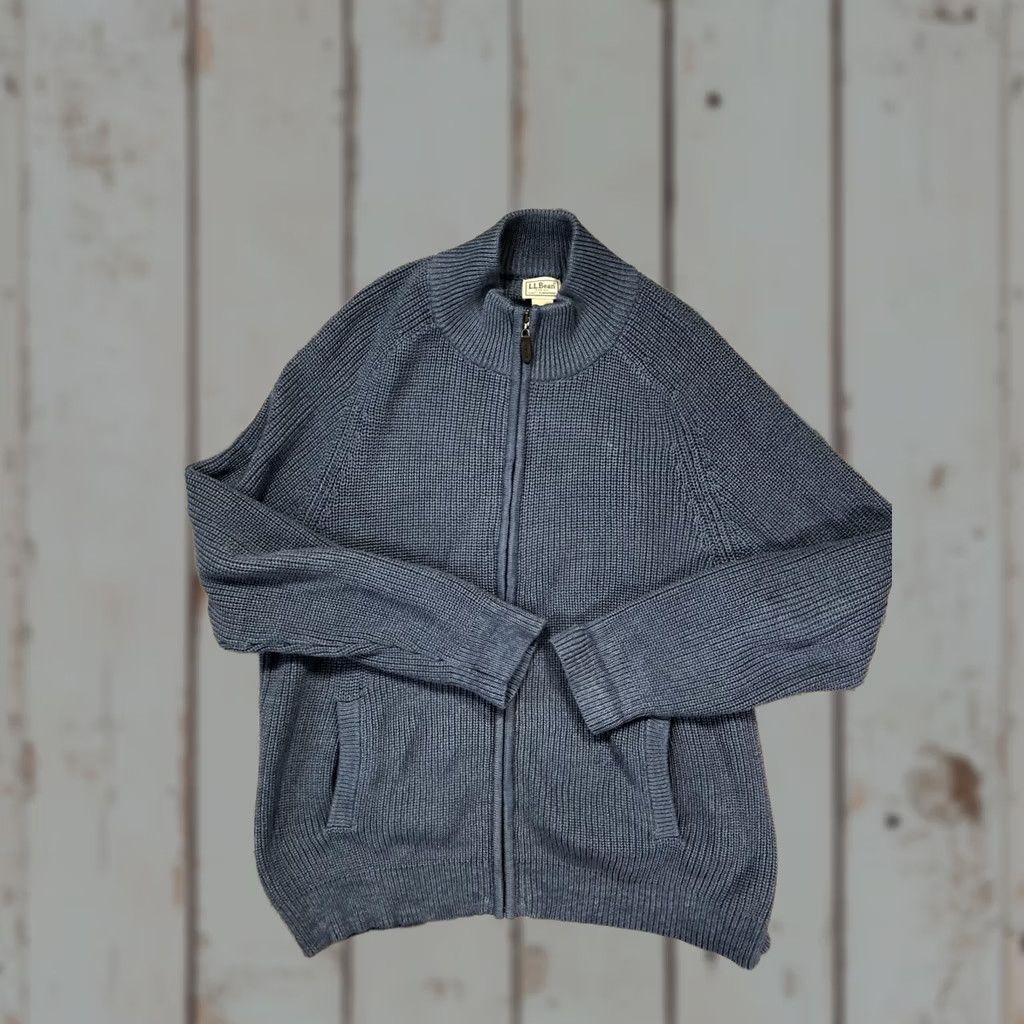 Vintage L.L.Bean Sweater Mens 2XL Blue Full Zip Mock Neck Cotton Knit Cardigan Pockets Size US XXL / EU 58 / 5 - 1 Thumbnail