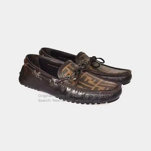 FENDI FF Logo Brown Leather Loafers.