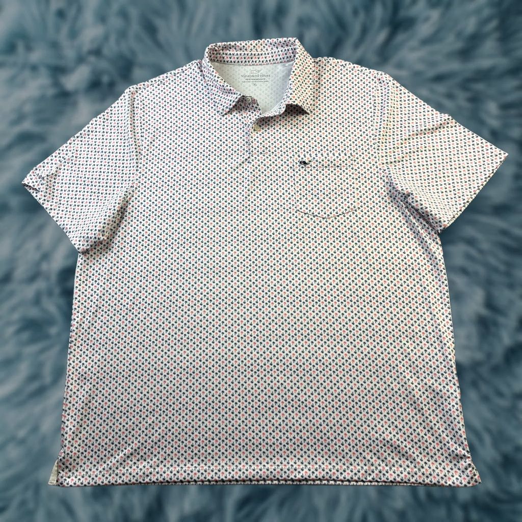 Vineyard Vines Vineyard Vines Polo Shirt Mens XL White All Over Print Golf Performance Shirt Short Sleeve Collared Buttoned Logo Casual Activewear Size US XL / EU 56 / 4 - 1 Thumbnail