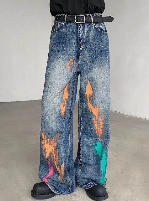 Japanese Brand × Jean Denim Pants Loose Brush Printing Size US 29 - 3 Thumbnail