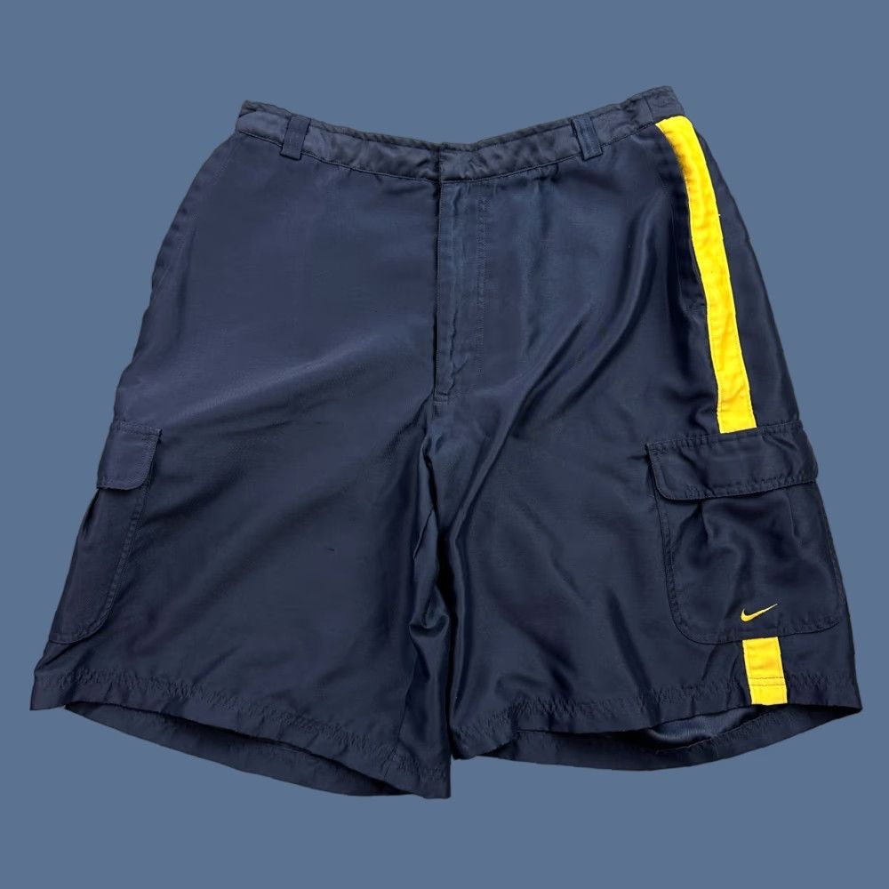 Nike VINTAGE Nike Shorts Mens 2XL Blue Yellow Cargo Elastic Waist Training Y2K Size US 39 - 1 Thumbnail