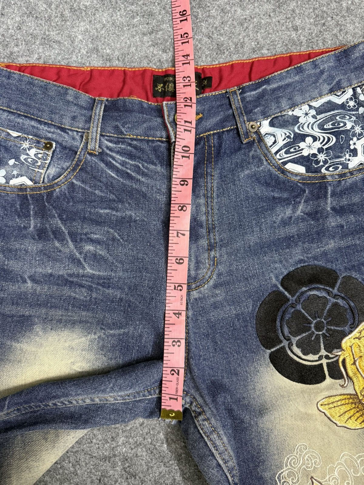 Karakuri Tamashii A4 Double Gold Koi Fish Embroidered Denim Size US 31 - 21 Thumbnail