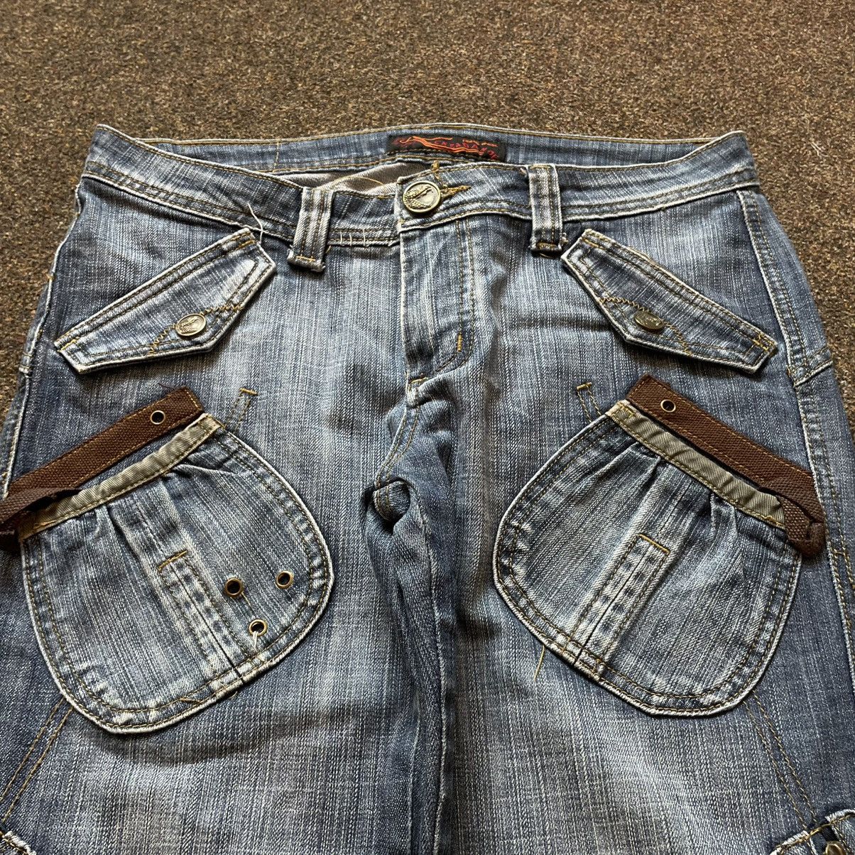 Vintage Y2K Baggy Flared Distressed Jeans Multi Pocket Skater Swag Size 32" / US 10 / IT 46 - 2 Thumbnail