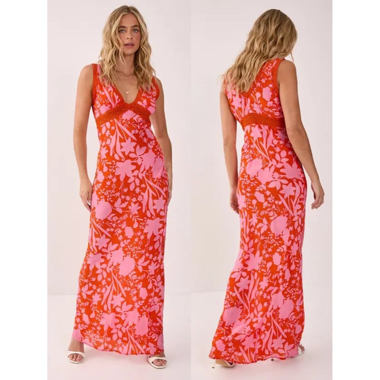 Nasty Gal NWT New Nasty Gal Floral Lace Insert Plunge Red Maxi Dress Size M / US 6-8 / IT 42-44 - 1 Thumbnail