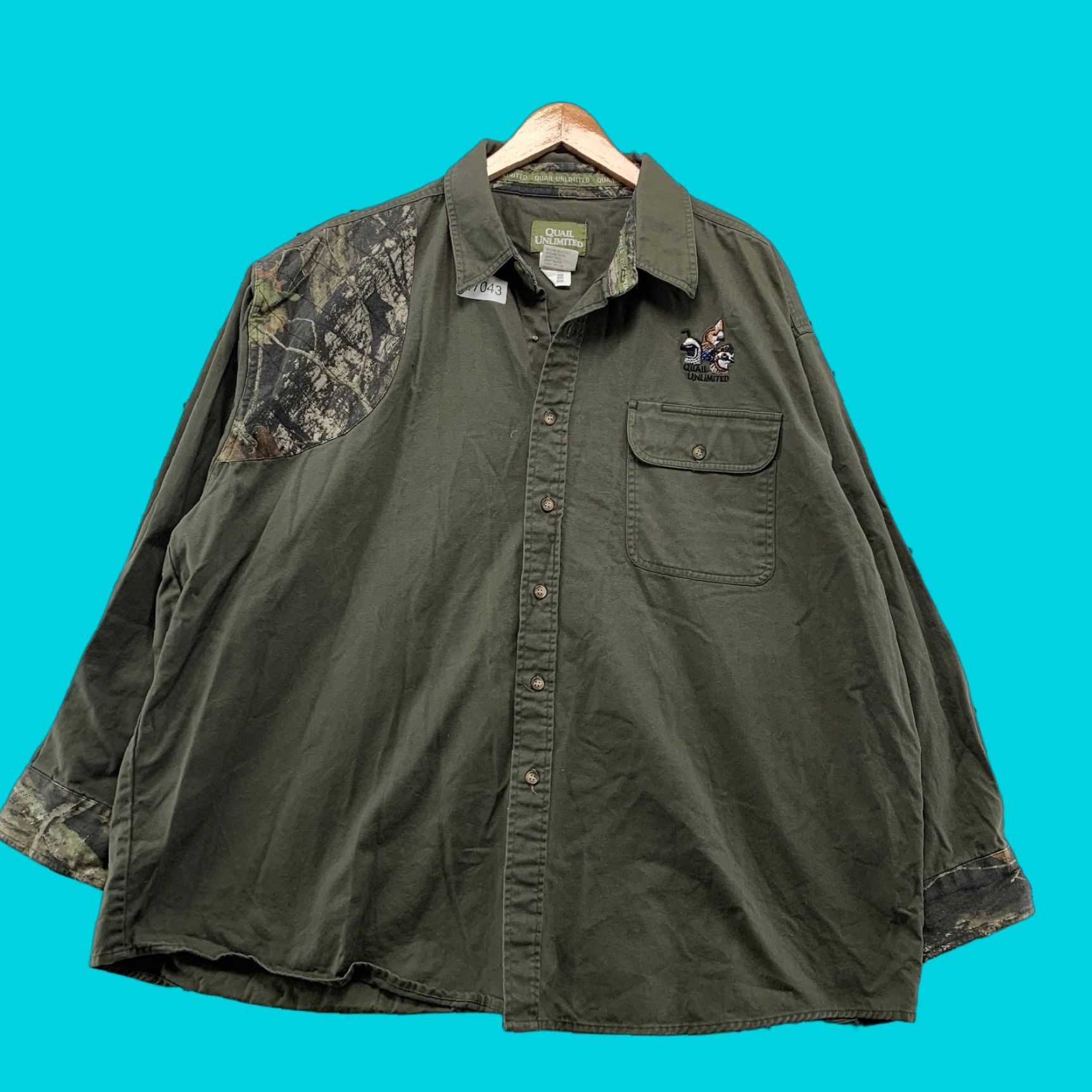 Vintage Quail Unlimited Hunting Button Shirt Mens 2XL Green Camo Long Sleeve Canvas Shirt Size US XXL / EU 58 / 5 - 1 Thumbnail