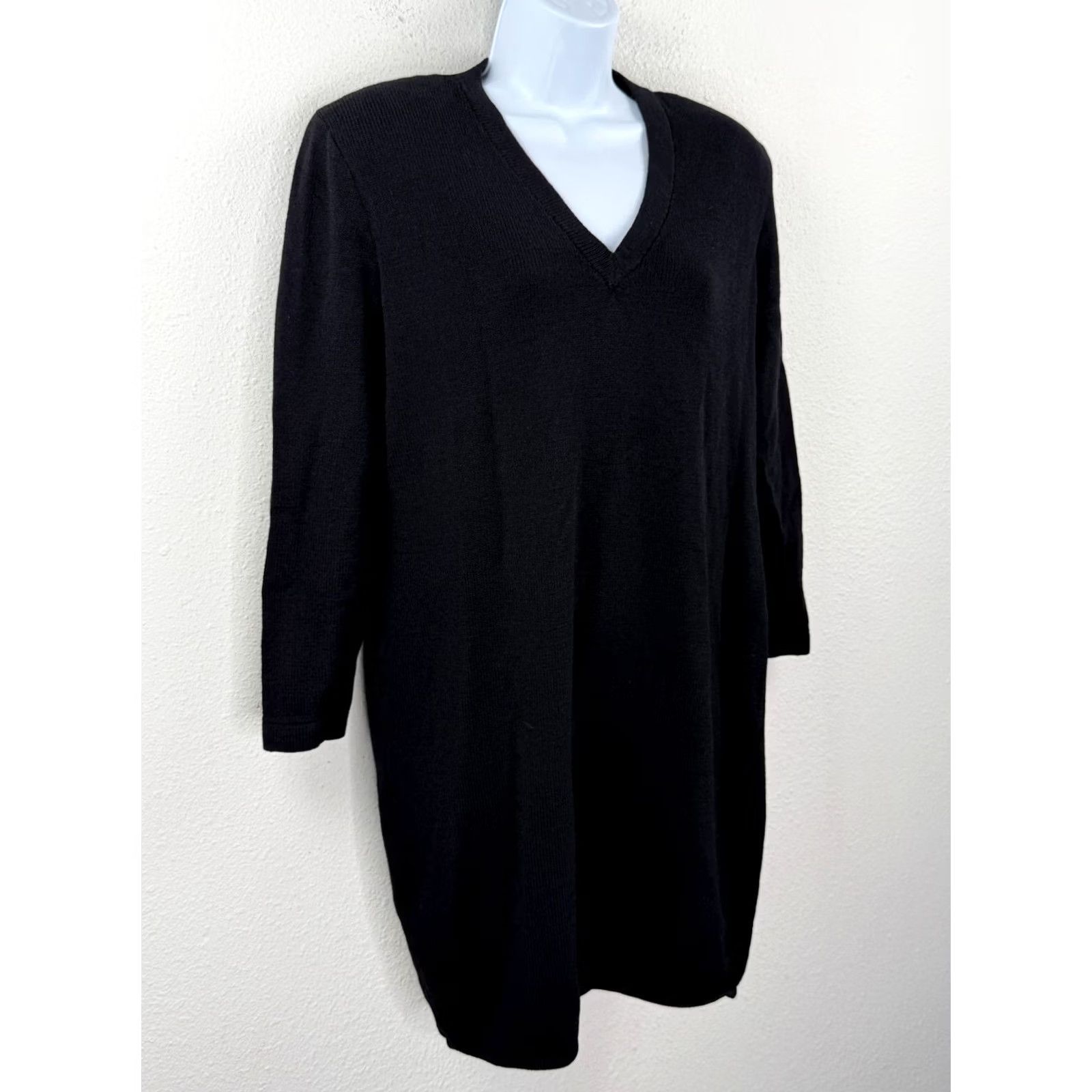 Vintage VINTAGE St. John Knits Black Knit Sweater Dress V Neck Size 12 Made In USA 80s Size XL / US 12-14 / IT 48-50 - 2 Thumbnail