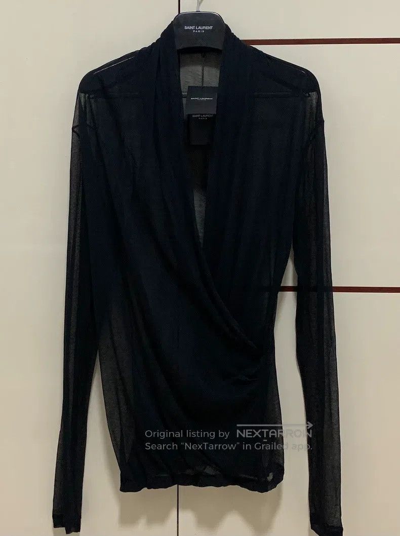 Saint Laurent Paris Saint Laurent Paris Black Ruffle Deep V Neck Translucent S Size US S / EU 44-46 / 1 - 1 Thumbnail