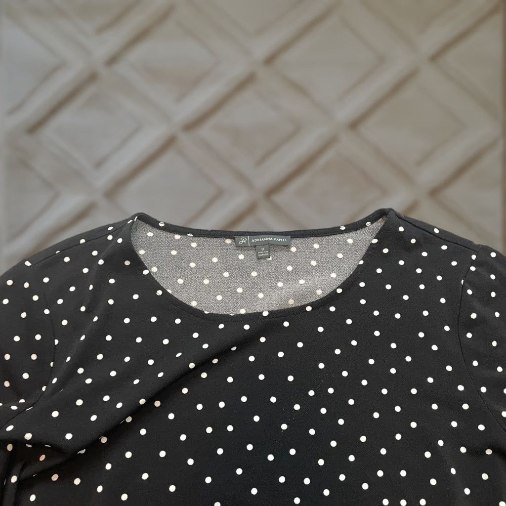 Adrianna Papell Adrianna Papell Blouse Shirt Womens 1X Plus Black Polka Dot Long Sleeve Ladies Size XL / US 12-14 / IT 48-50 - 1 Thumbnail
