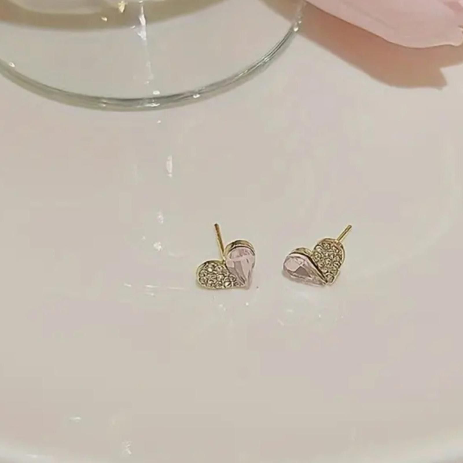 Designer Pretty Pink and Gold Cz Diamond Heart Stud Earrings Size ONE SIZE - 3 Thumbnail