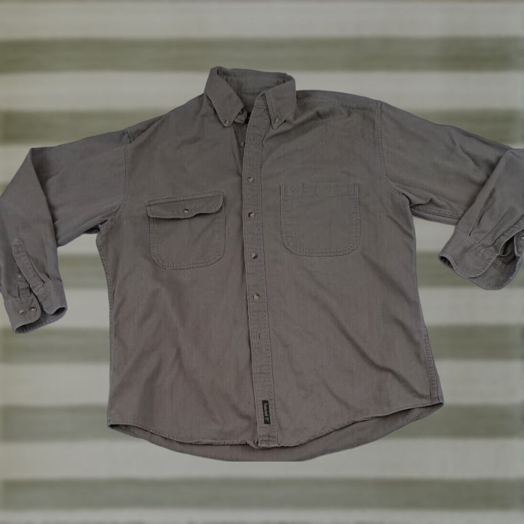 Timberland VINTAGE Timberland Weather Gear Full Button Shirt Large tan-B Herringbone Stripe Cotton Canvas Outdoor Wear Mens Size US L / EU 52-54 / 3 - 1 Thumbnail