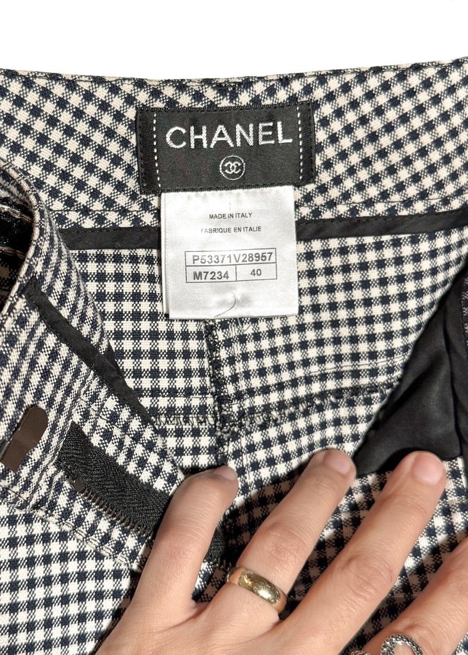 Chanel Chanel SS16 Navy Blue White Gingham Logo Waist Crop Trousers Size 28" / US 6 / IT 42 - 6 Thumbnail