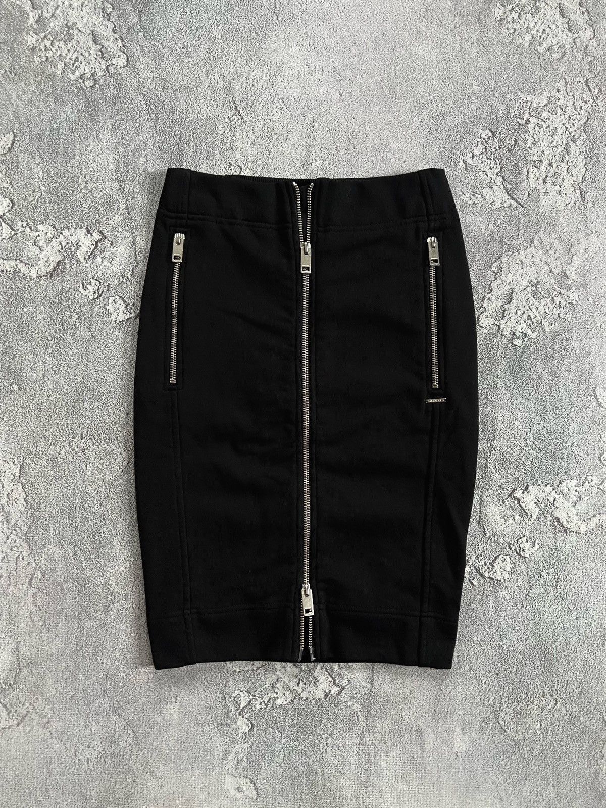 Diesel Diesel Black Cotton Jersey Zip Front Skirt Pockets Size 26 Size 26" / US 2 / IT 38 - 1 Thumbnail